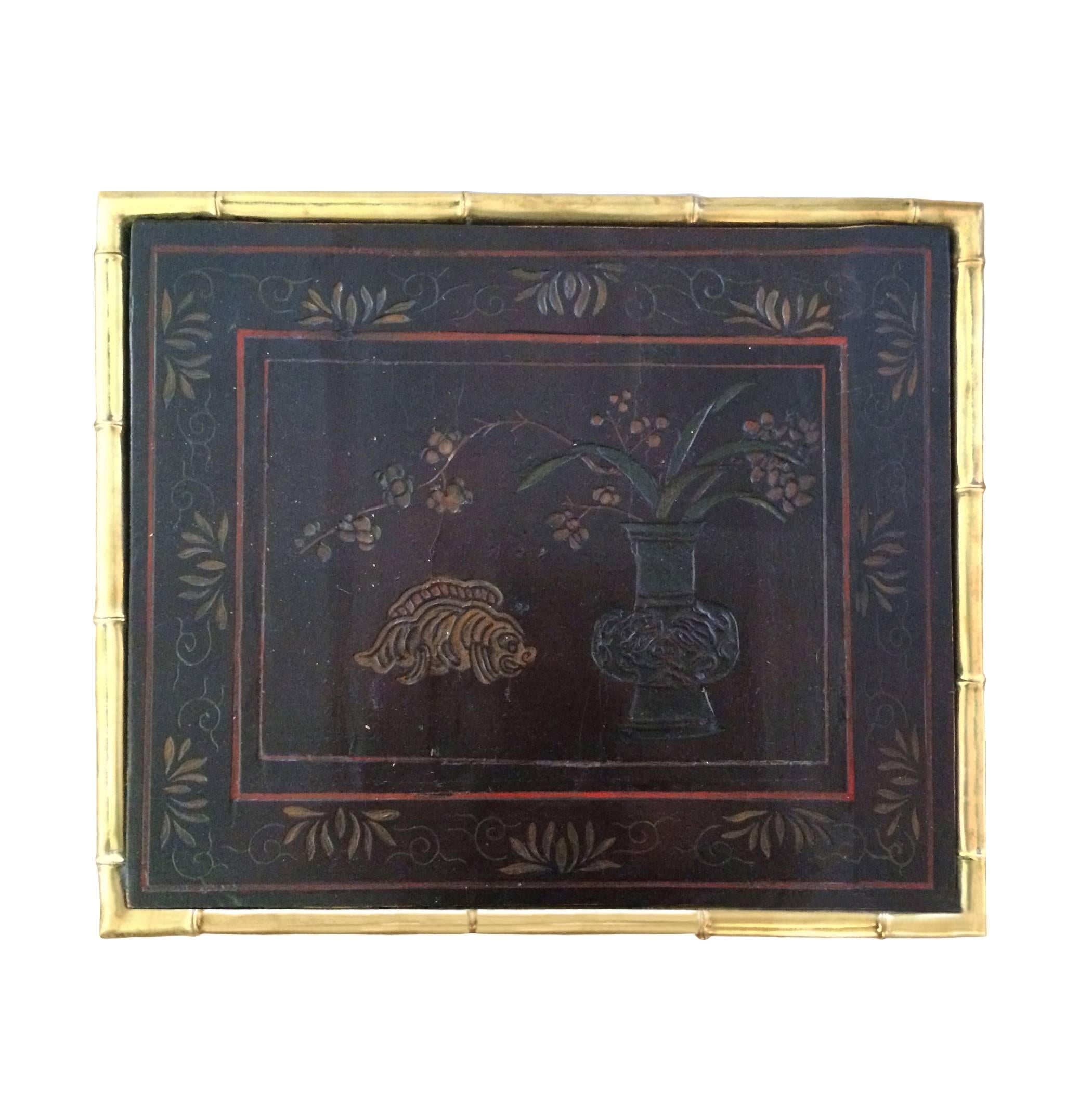 Brass Pair of unique Chinoiserie Lacquer Tables