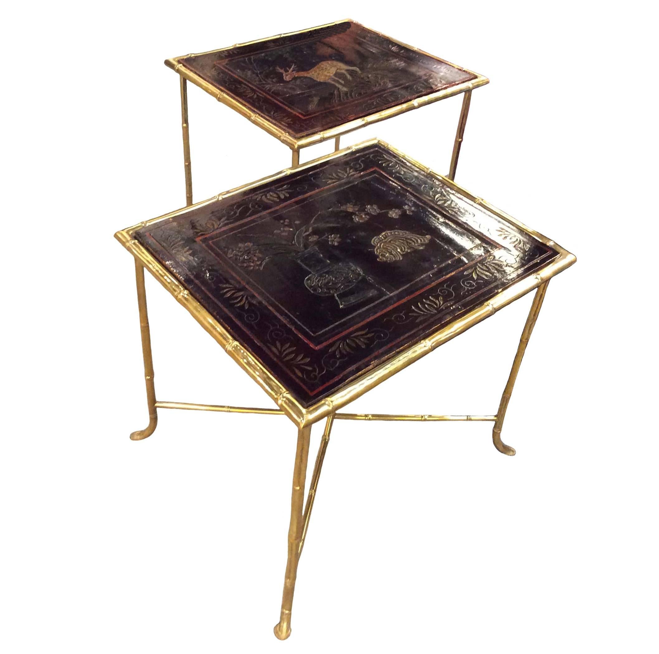 Pair of unique Chinoiserie Lacquer Tables 1