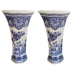 Antique Pair of Blue and White Delft Vases
