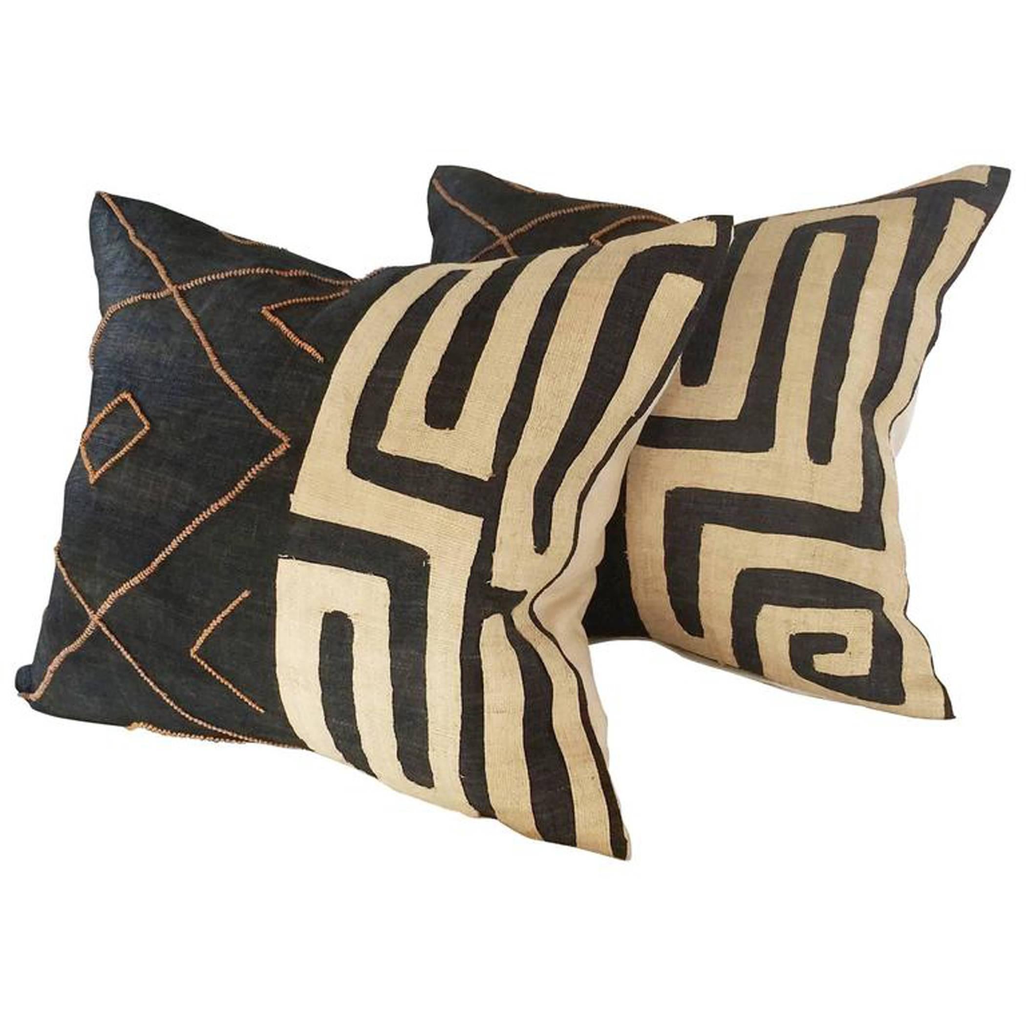 Pair of Kuba Cloth Down Pillows In Excellent Condition In Montecito, CA