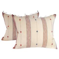 Pair of Vintage Indian Striped Down Pillows