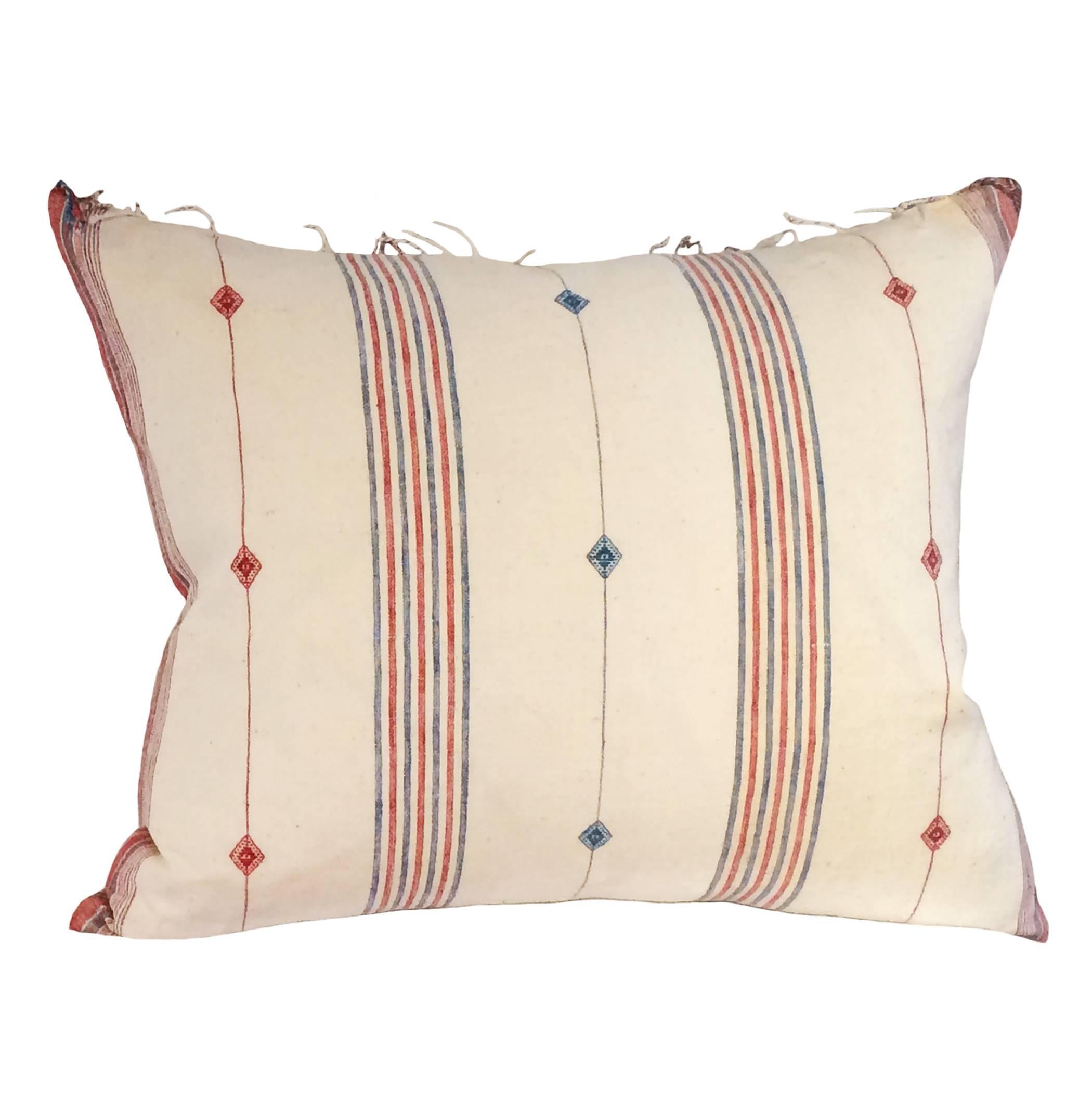 Pair of Vintage Indian Striped Down Pillows In Excellent Condition For Sale In Montecito, CA