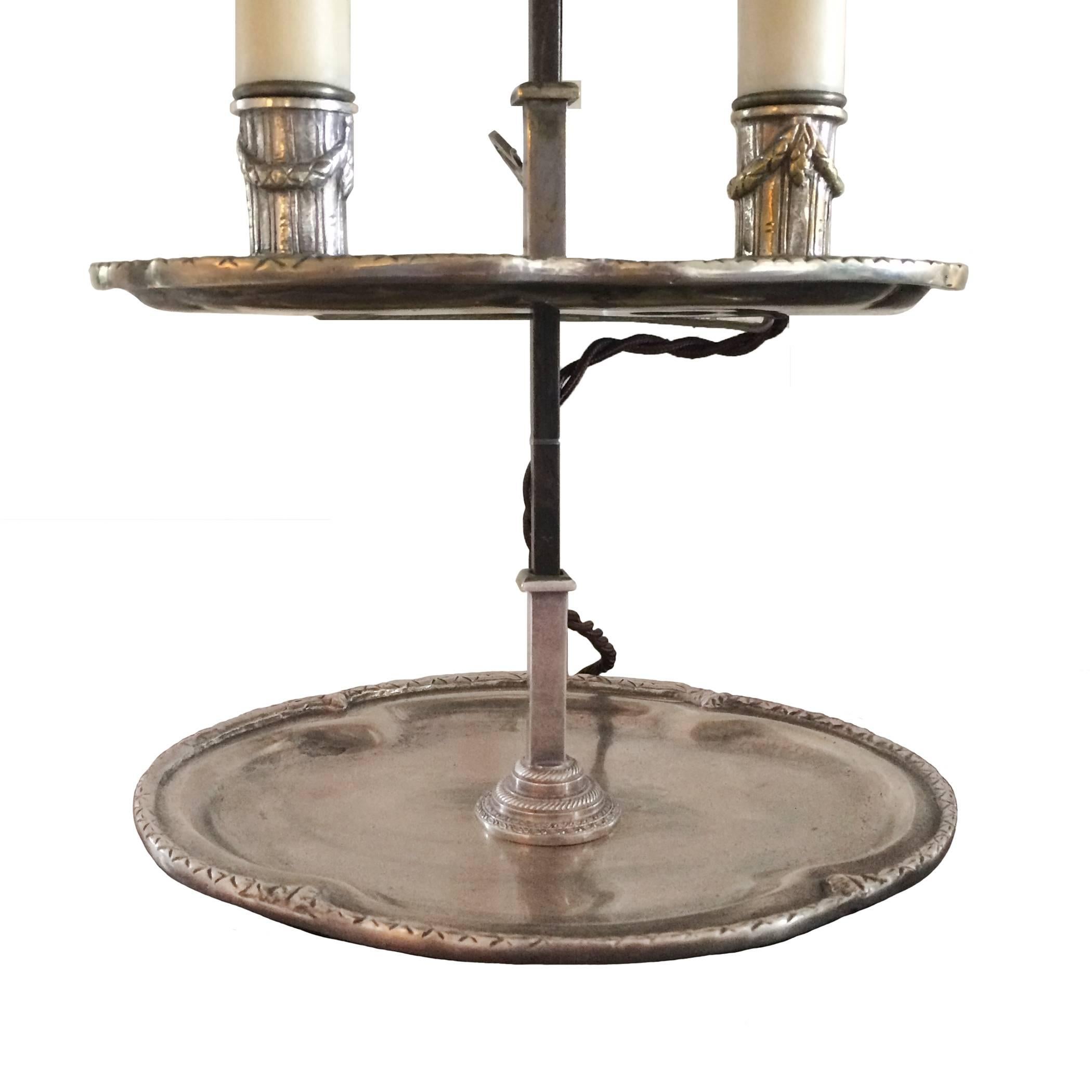 19th Century French Louis XVI Style Silver Bouillotte Lamp In Excellent Condition In Montecito, CA