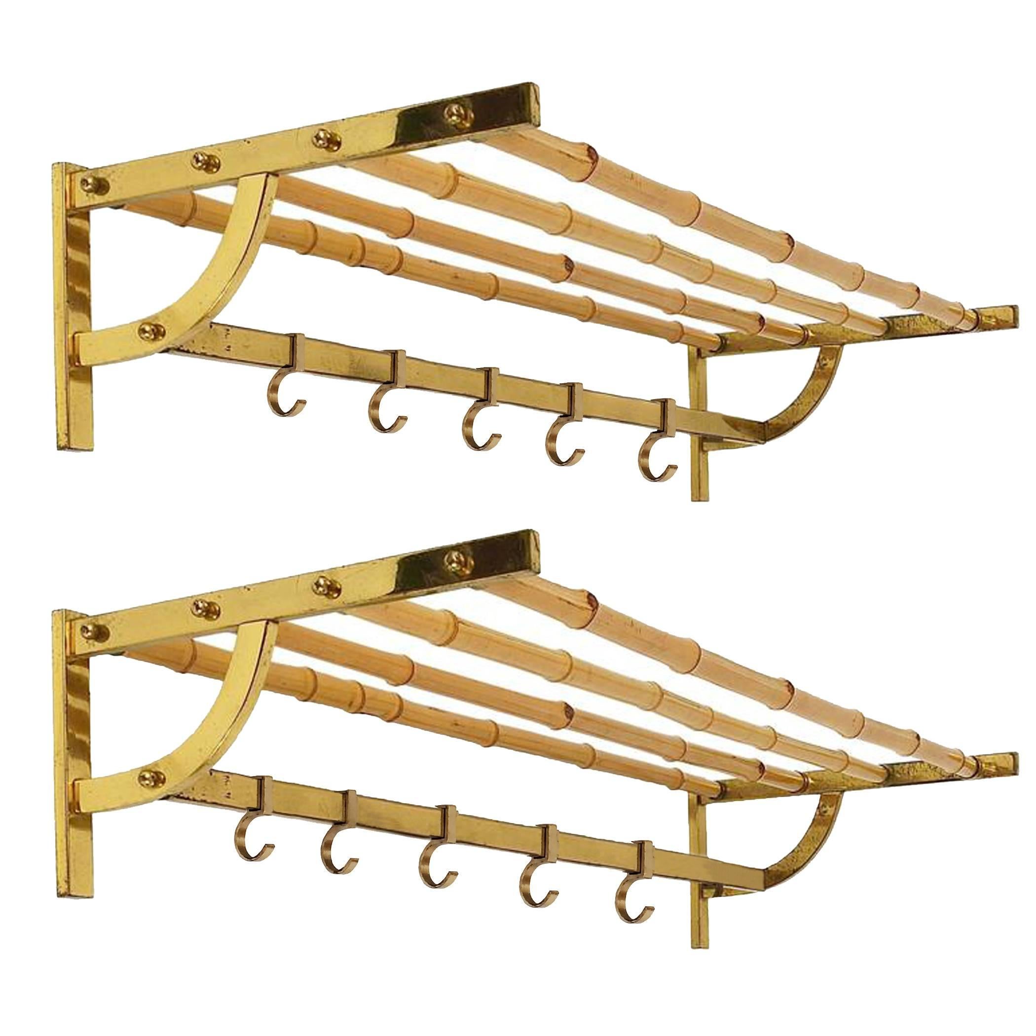 Pair of Austrian Bamboo and Brass Coat Racks, Done For Sale