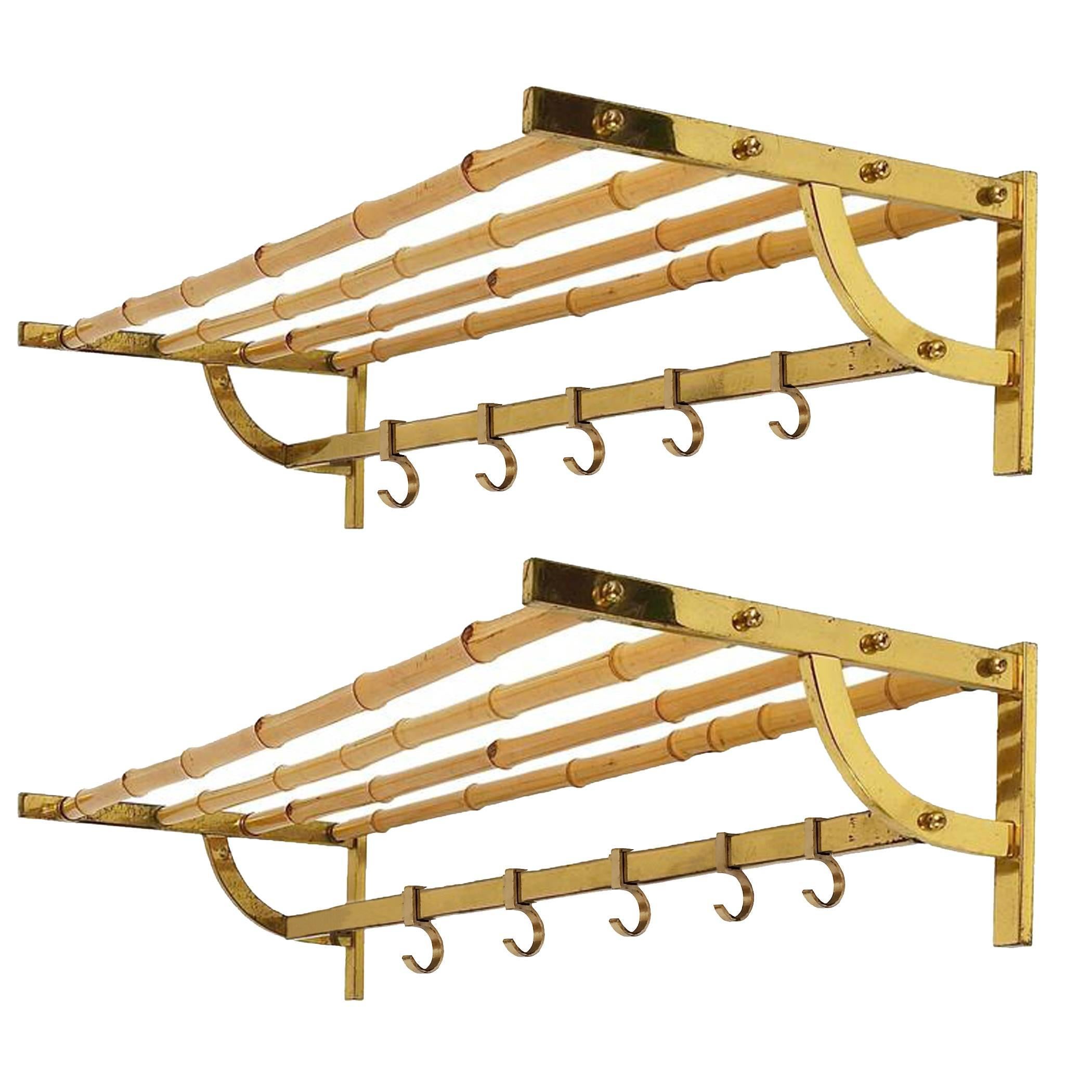 Pair of Austrian Bamboo and Brass Coat Racks, Done For Sale 1