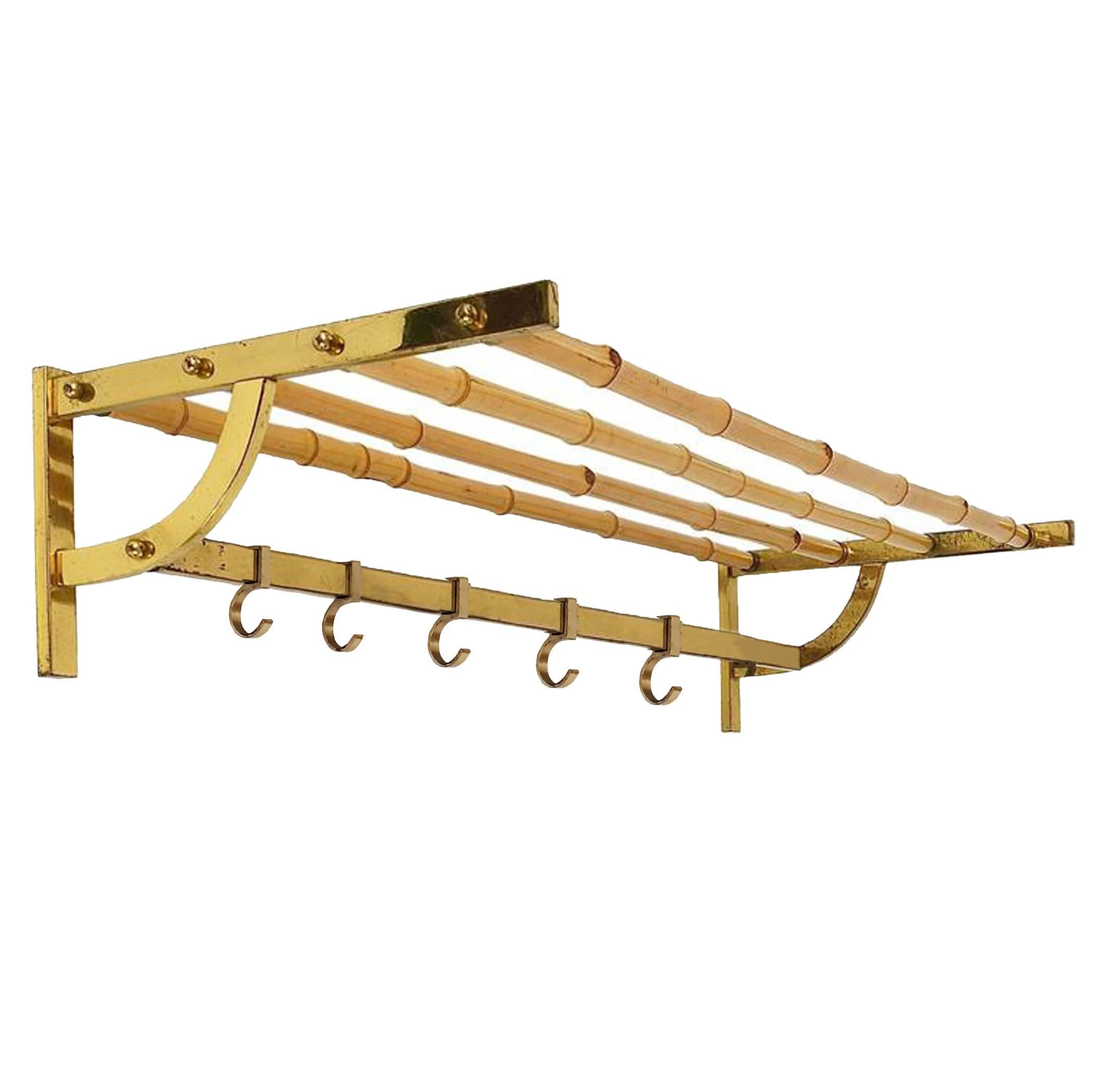 Mid-20th Century Pair of Austrian Bamboo and Brass Coat Racks, Done For Sale