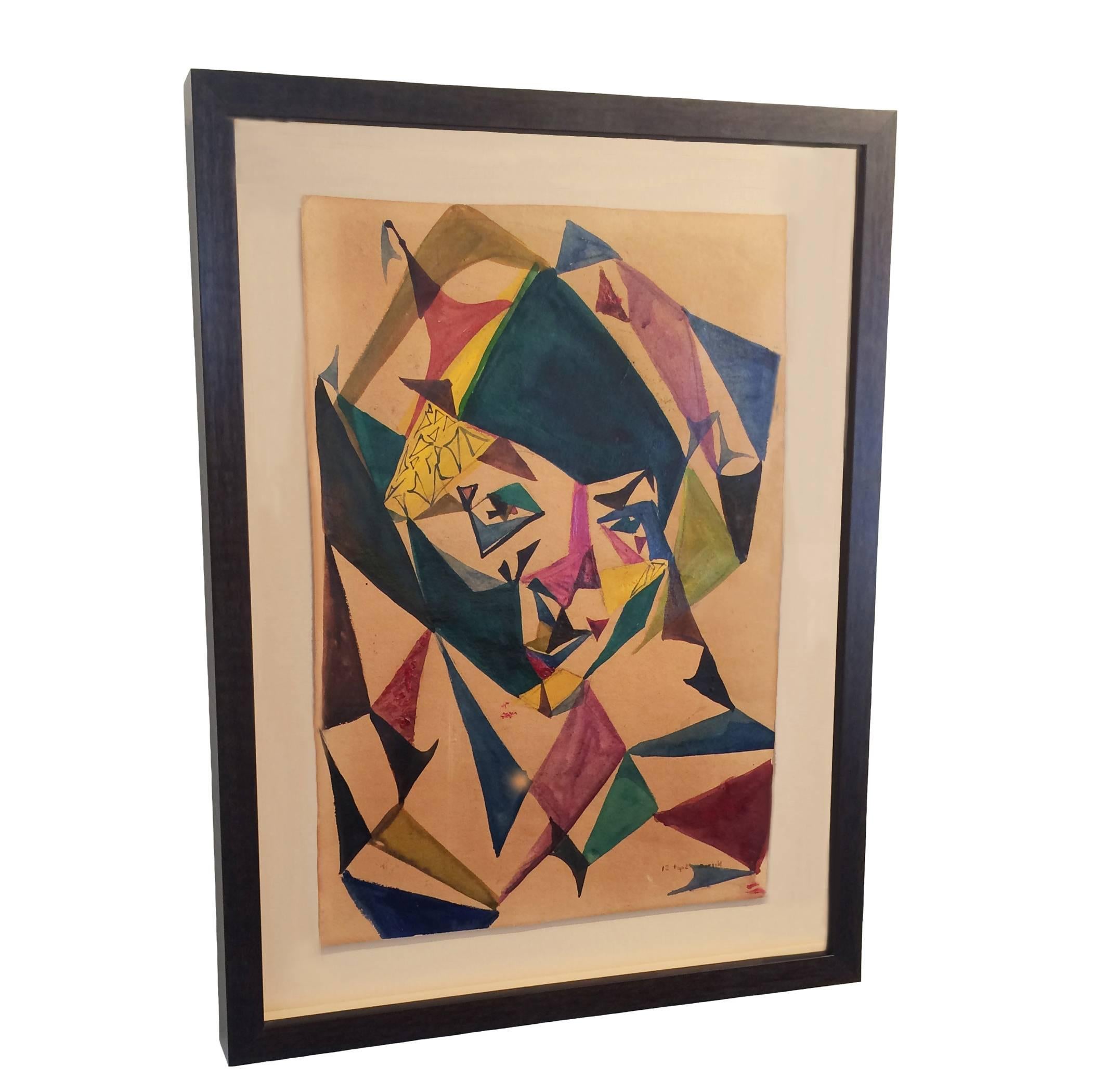 Original French Cubist watercolor framed and signed, circa 1951.
 

 