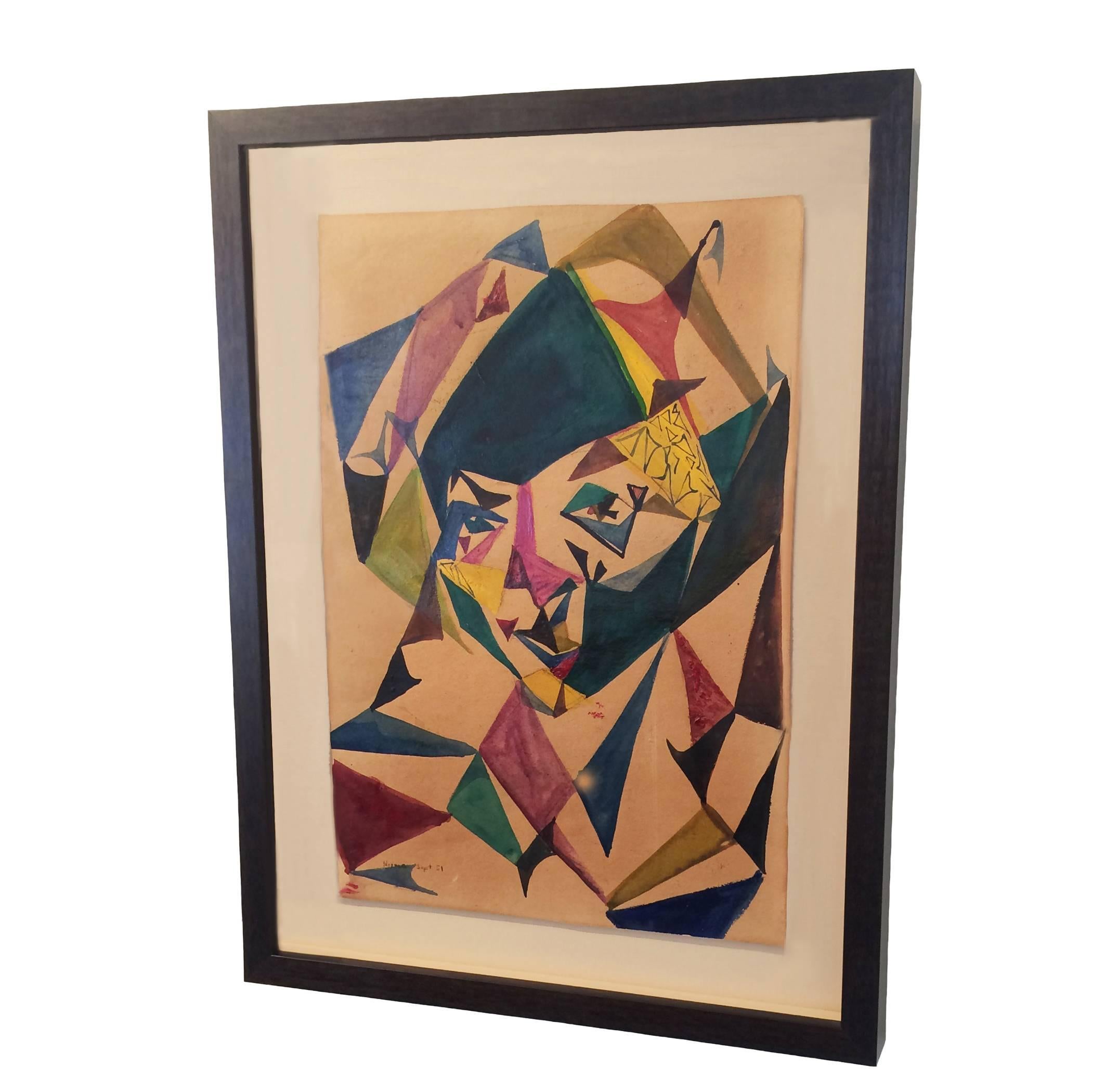 Mid-20th Century Original French Cubist Watercolor