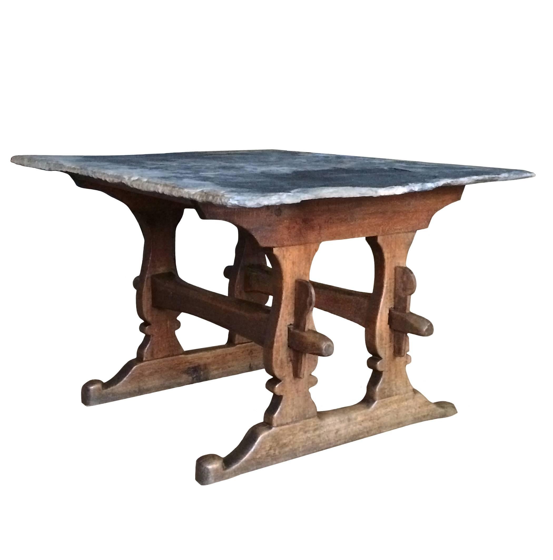 Slate 18th Century French Beechwood Trestle Table For Sale
