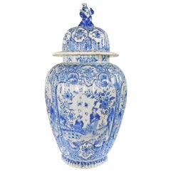 Pair of Pale Blue Delft Baluster Covered Jars