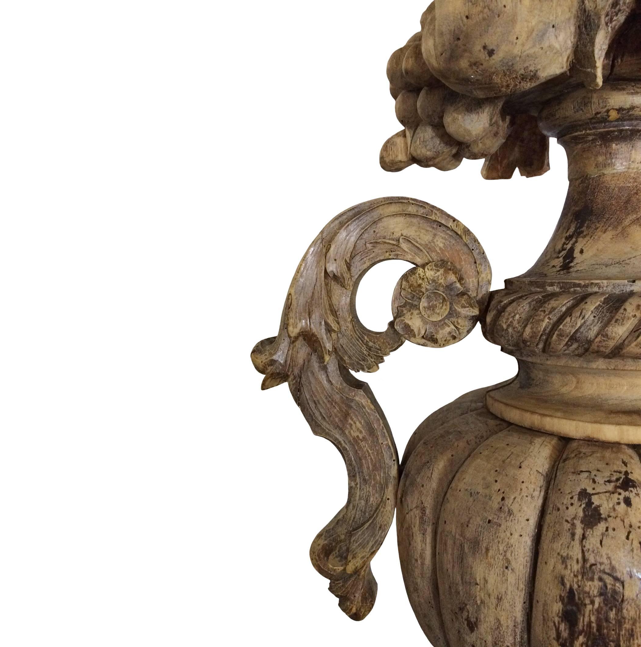 Hand-Carved 18th Century Pair of French Carved Urns