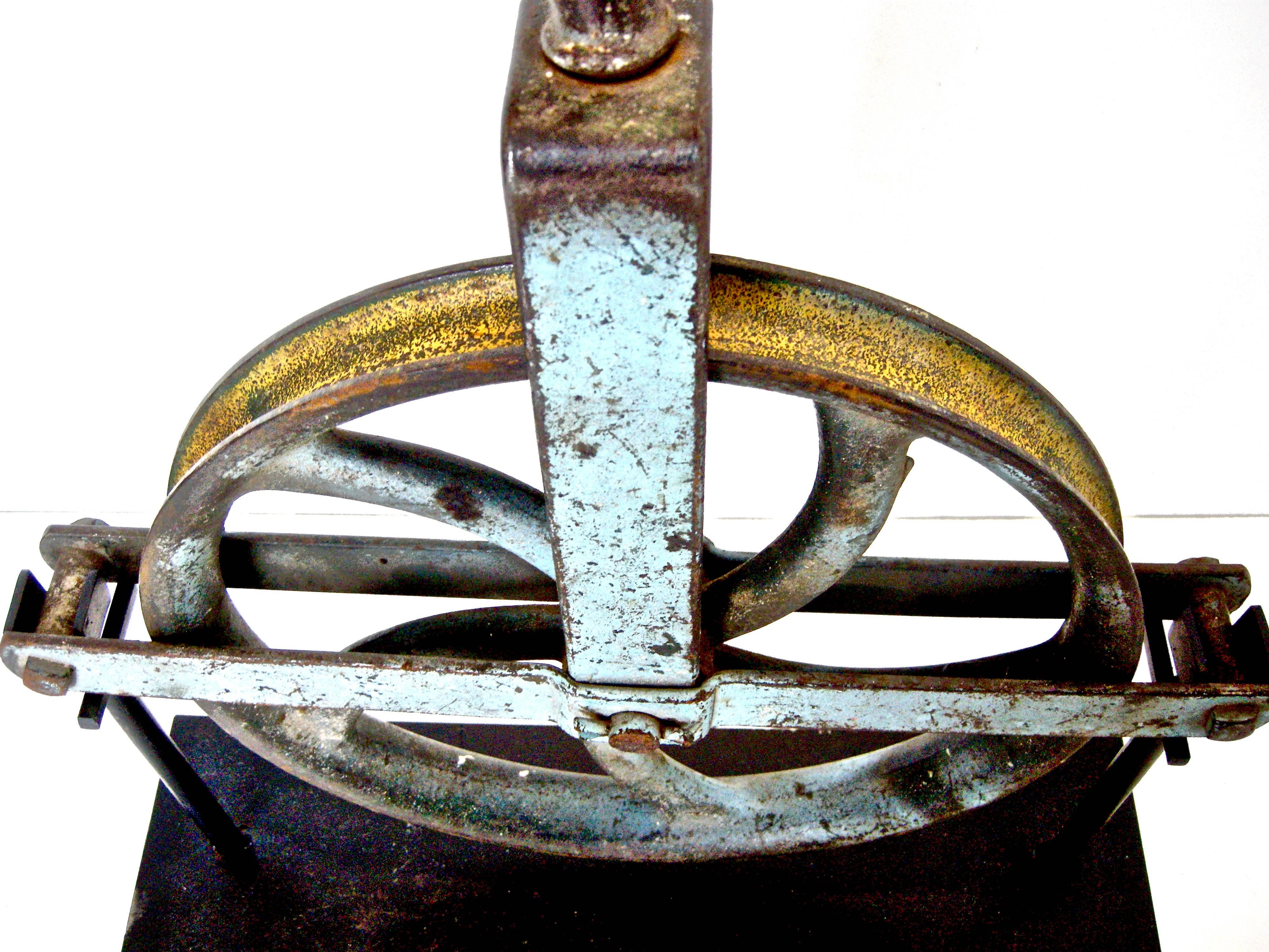 Iron Blue and Yellow Industrial Pulley For Sale