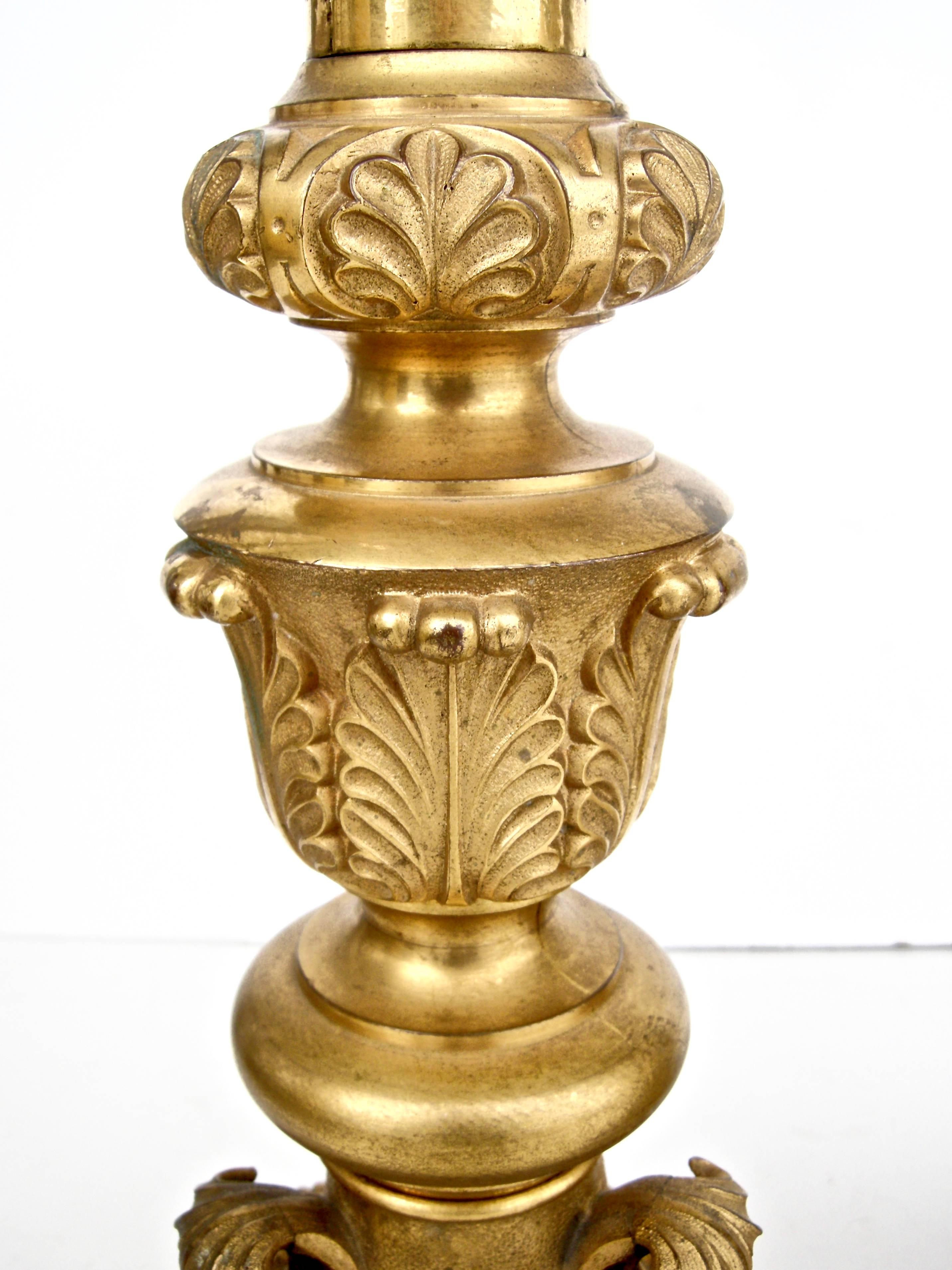 Late 19th Century Pair of Gilt Bronze Pillar Lights For Sale