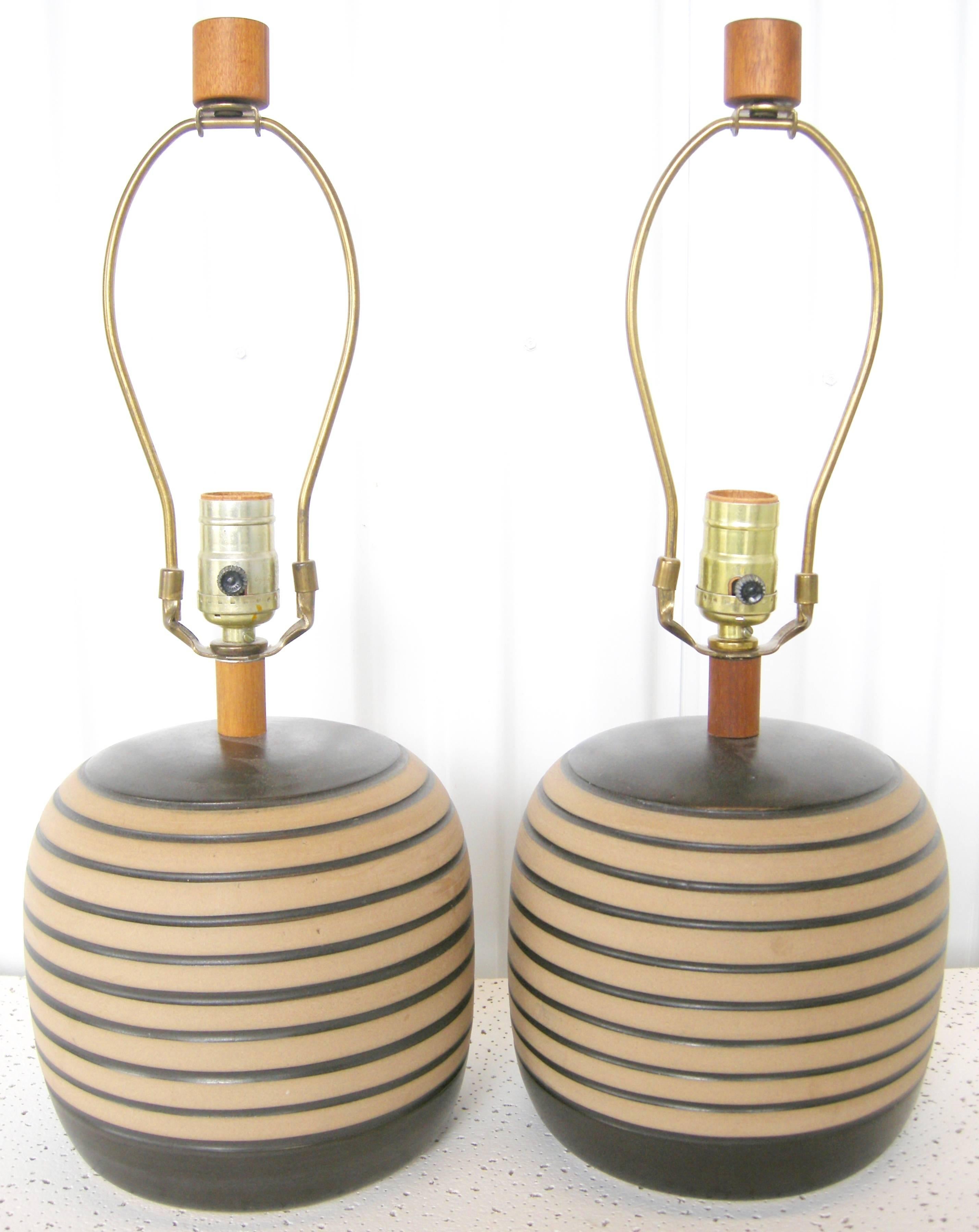 Hand-Painted Pair of Graphic Martz Table Lights