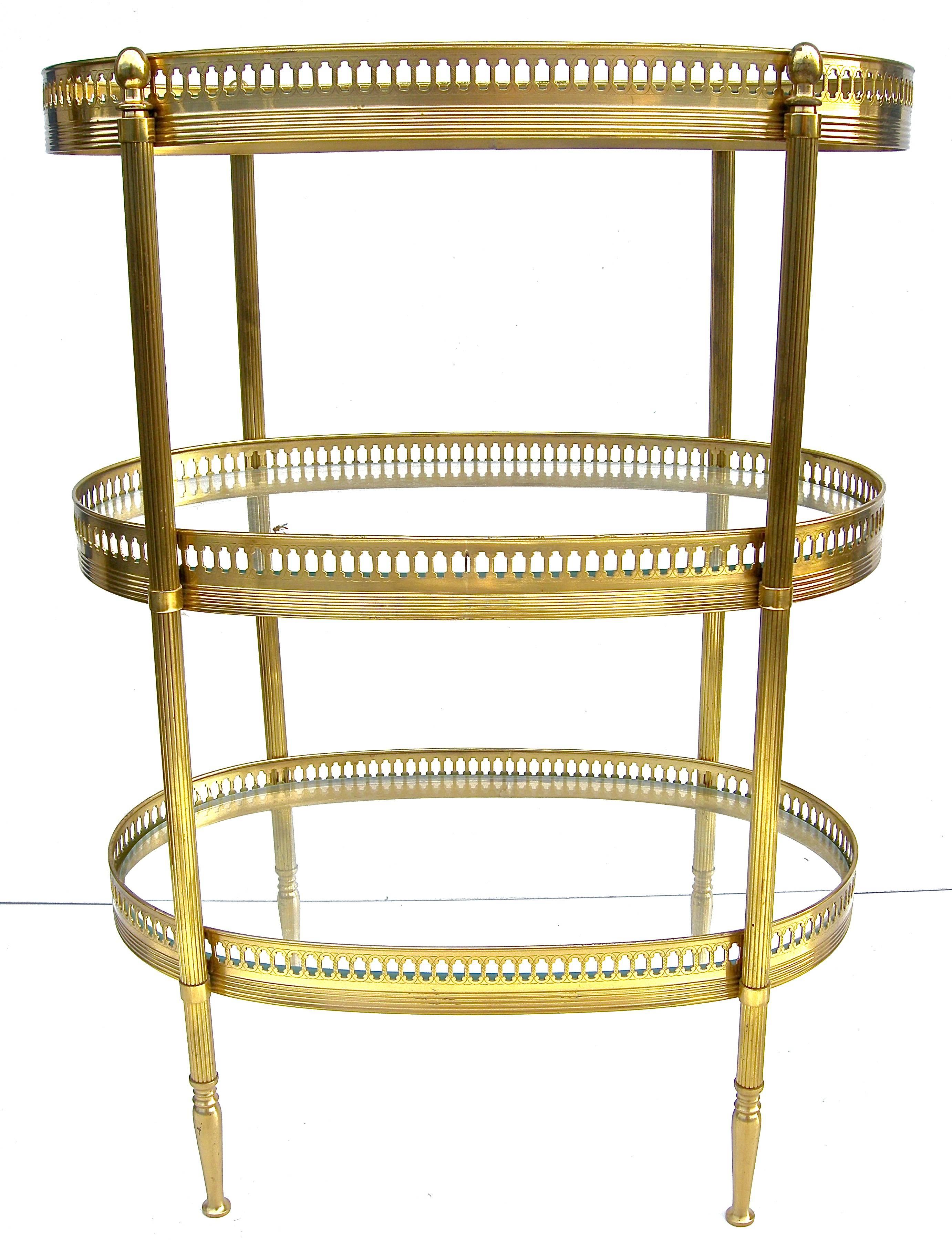 Hand-Crafted Diminutive Jansen-Style Three-Tier Side Table For Sale