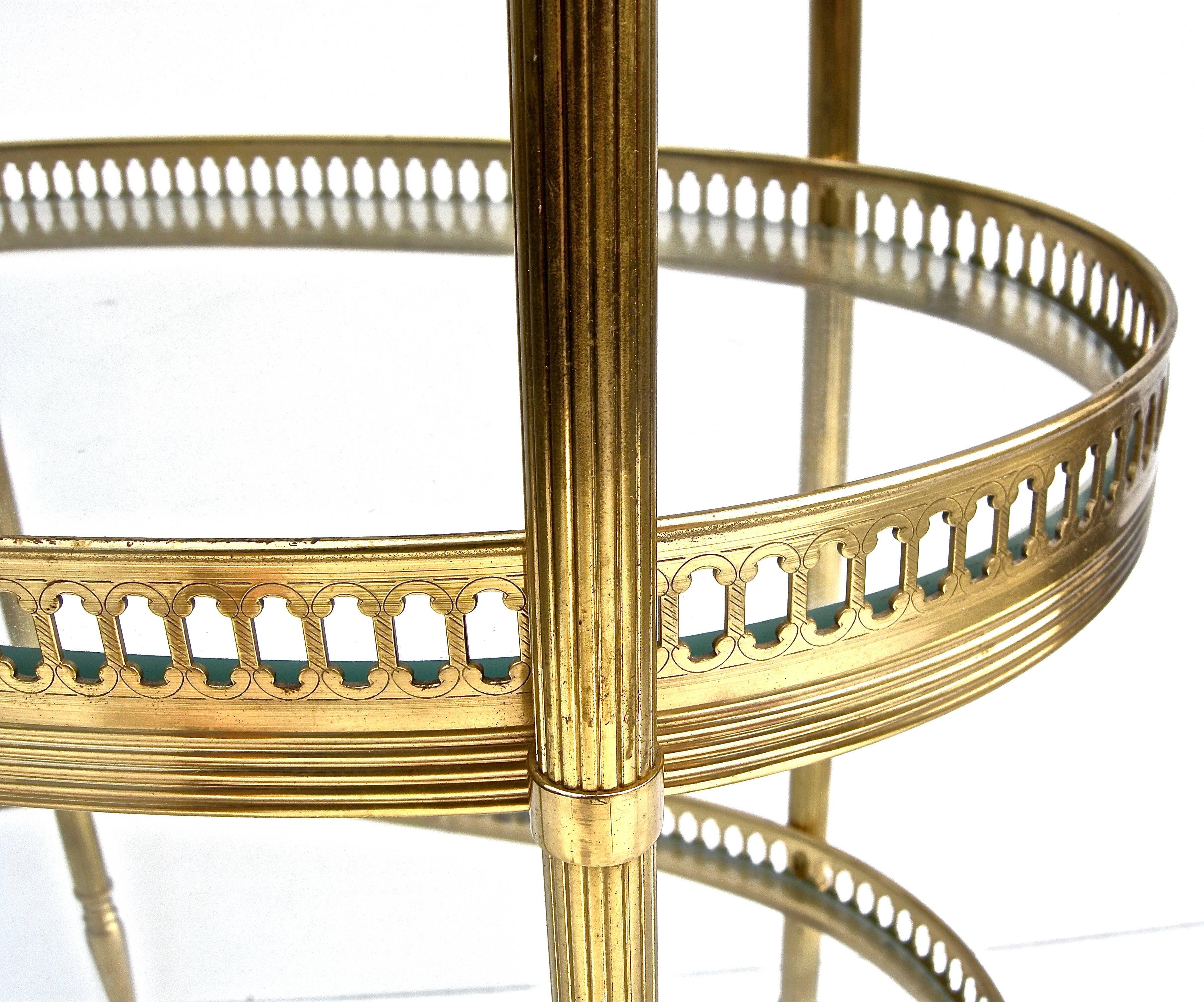 Brass Diminutive Jansen-Style Three-Tier Side Table For Sale