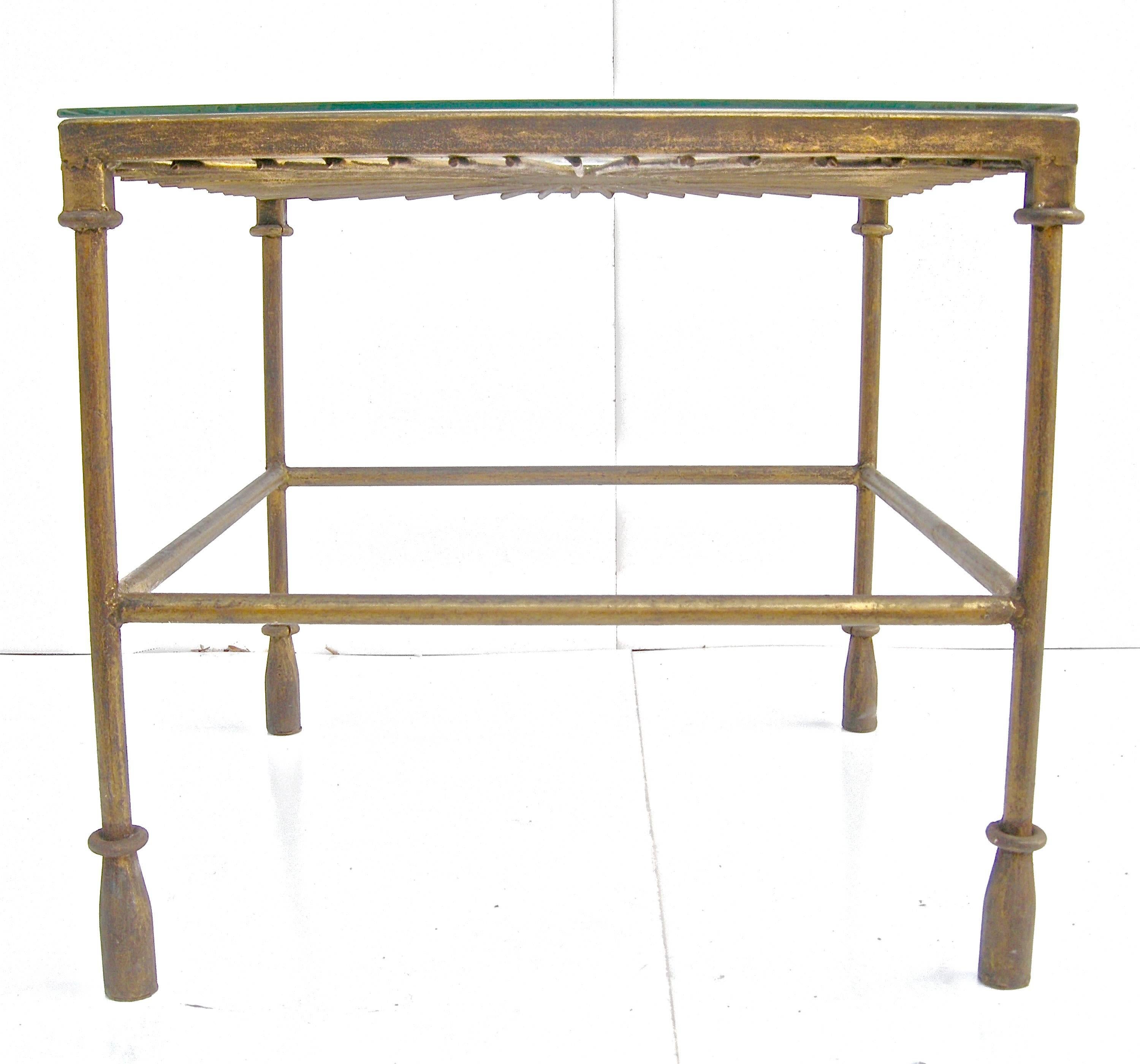 Glass French Brutalist Side Table For Sale