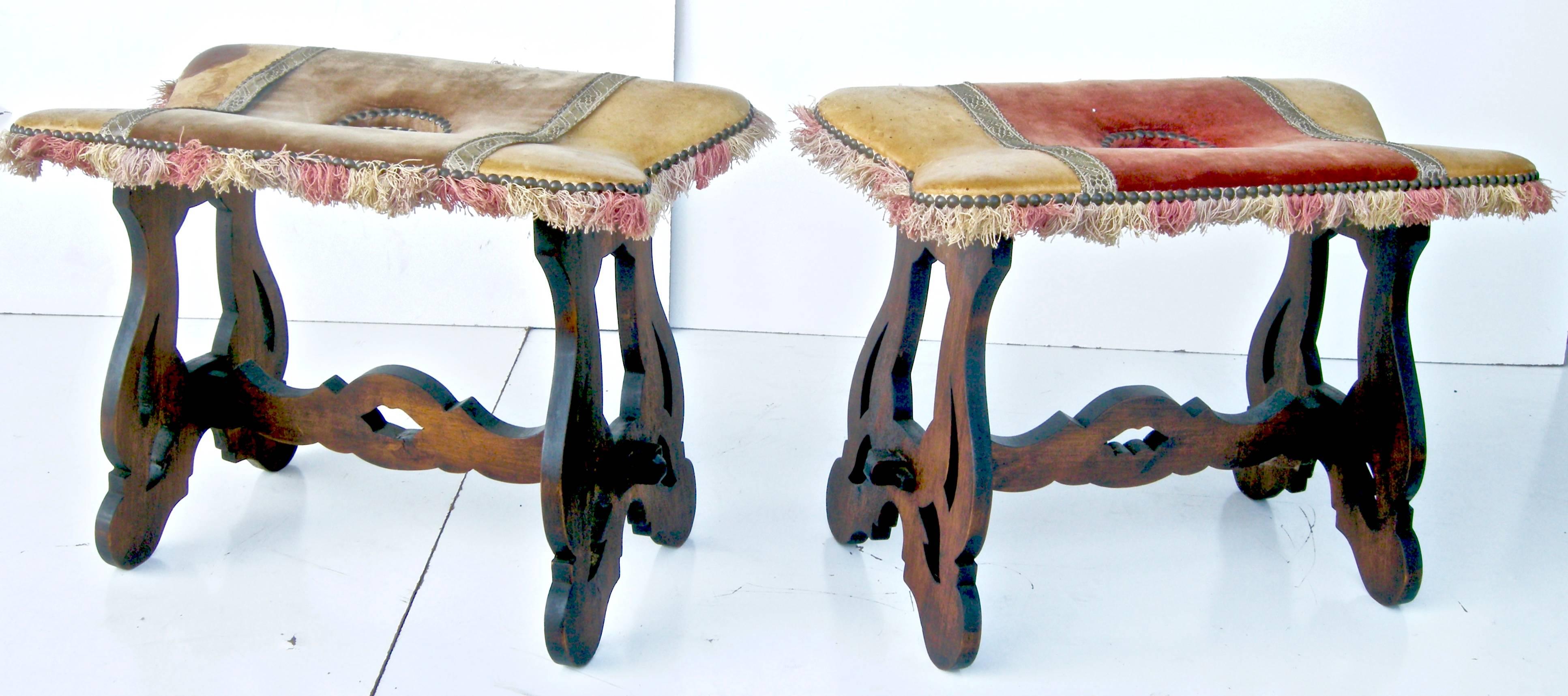 Hand-Crafted Pair of Petite Spanish Stools For Sale