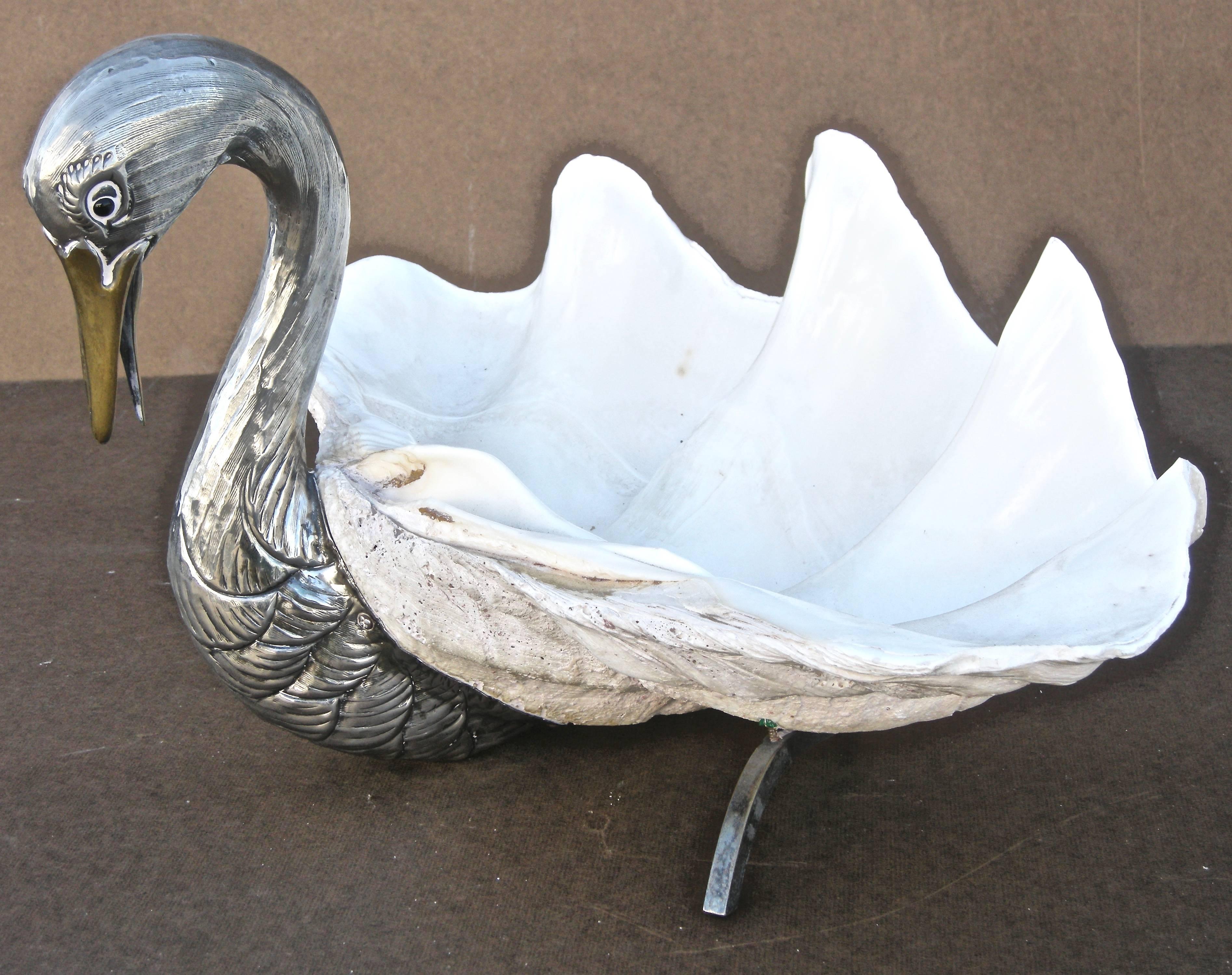 Hand-Crafted Modernistic Clam Shell Swan For Sale