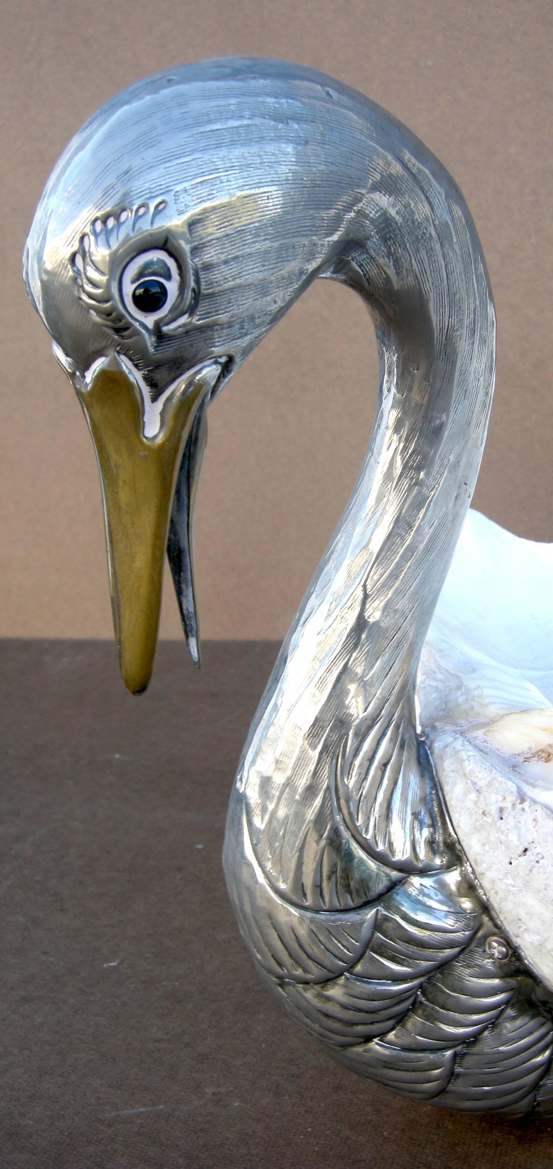 Late 20th Century Modernistic Clam Shell Swan For Sale