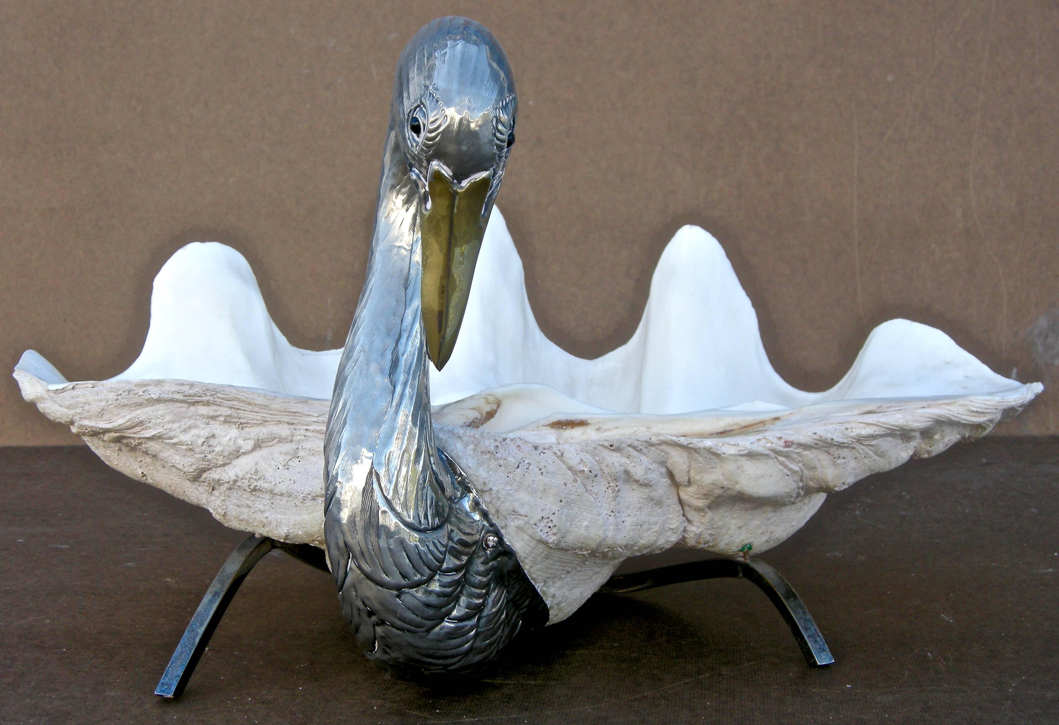 Silver Plate Modernistic Clam Shell Swan For Sale