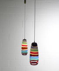Pair of Thick Glass Pendant Lamps by Massimo Vignelli for Venini