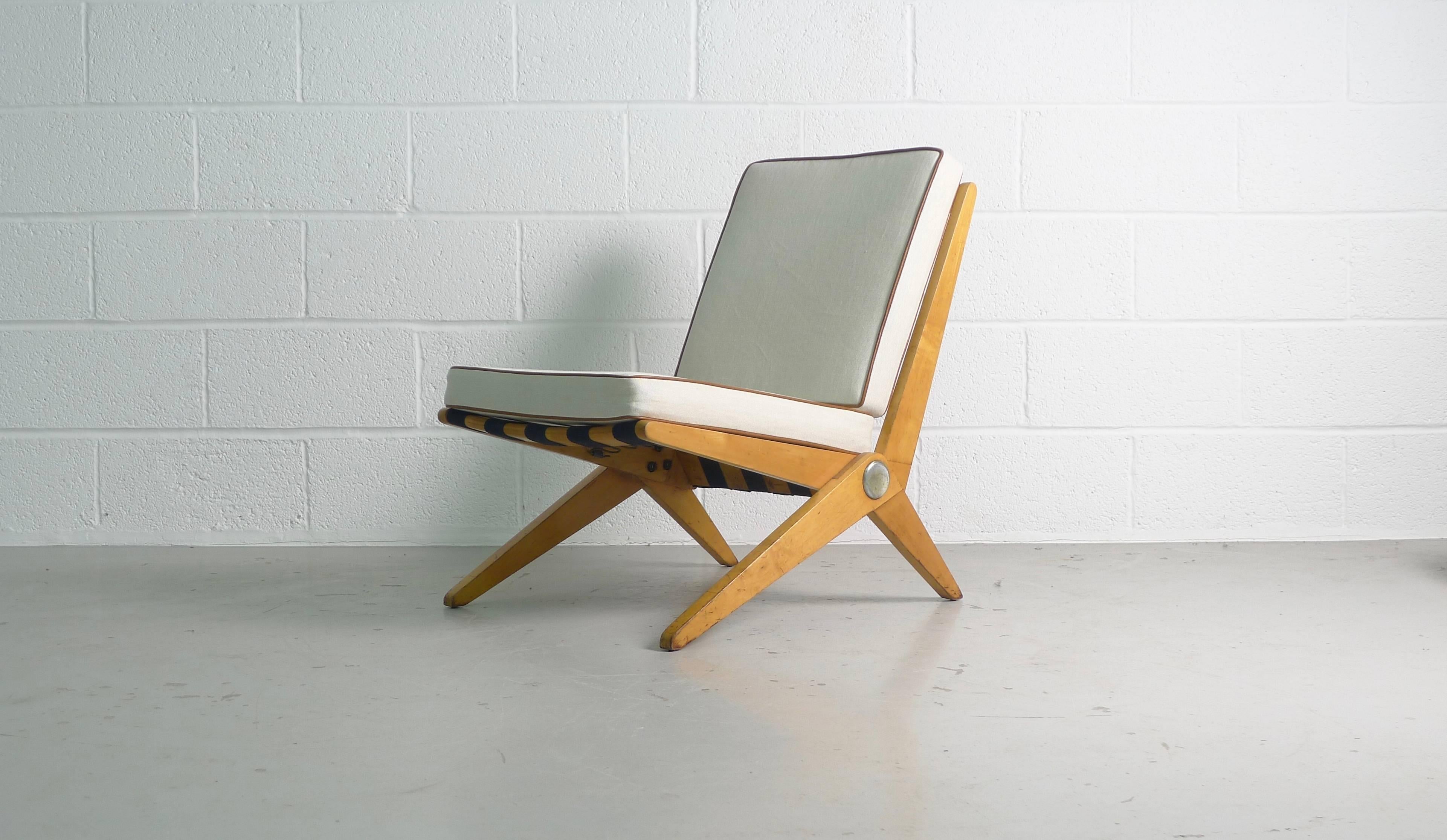Swiss Pierre Jeanneret Scissor Chair, Early Knoll Label