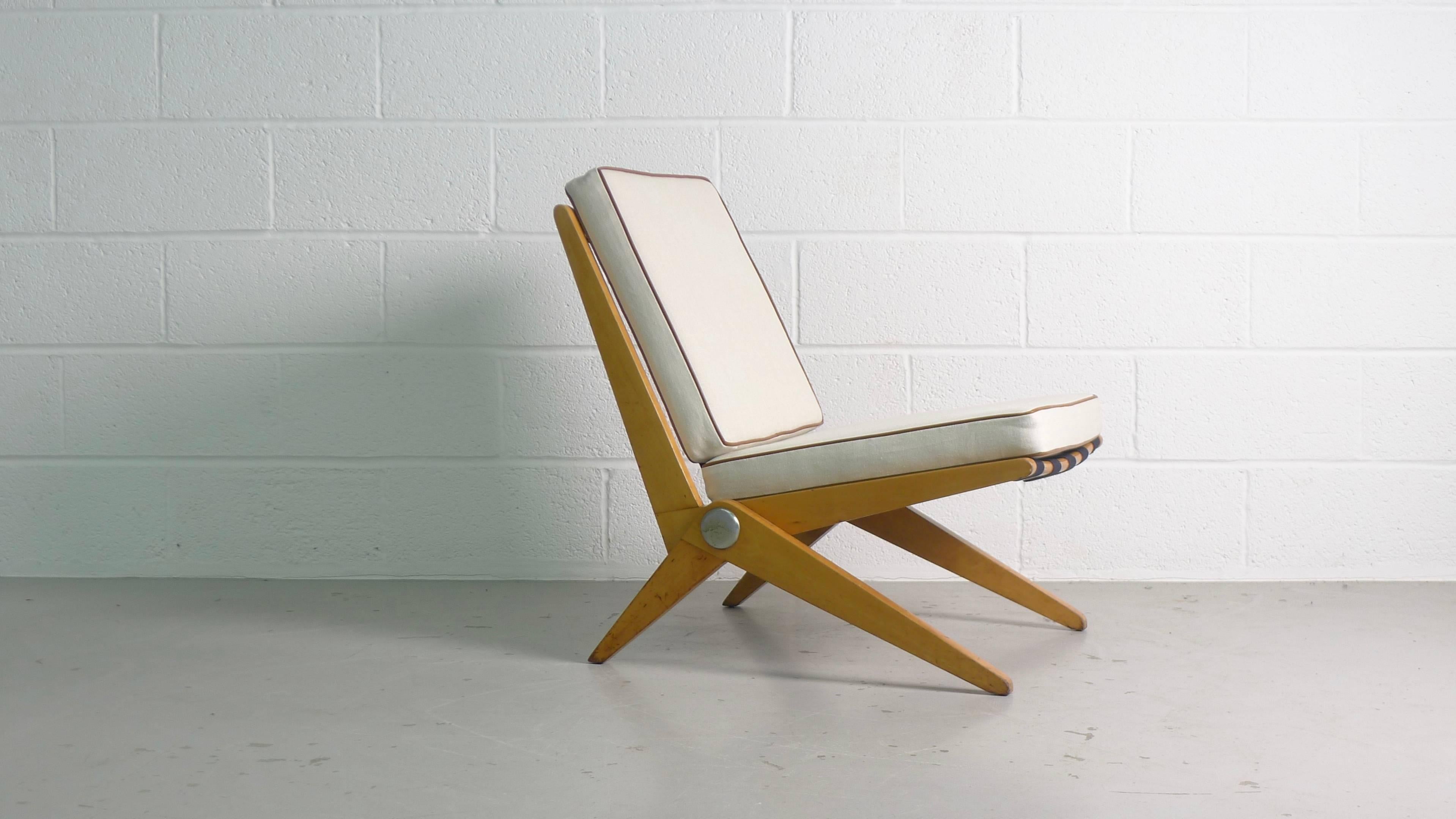 Mid-20th Century Pierre Jeanneret Scissor Chair, Early Knoll Label