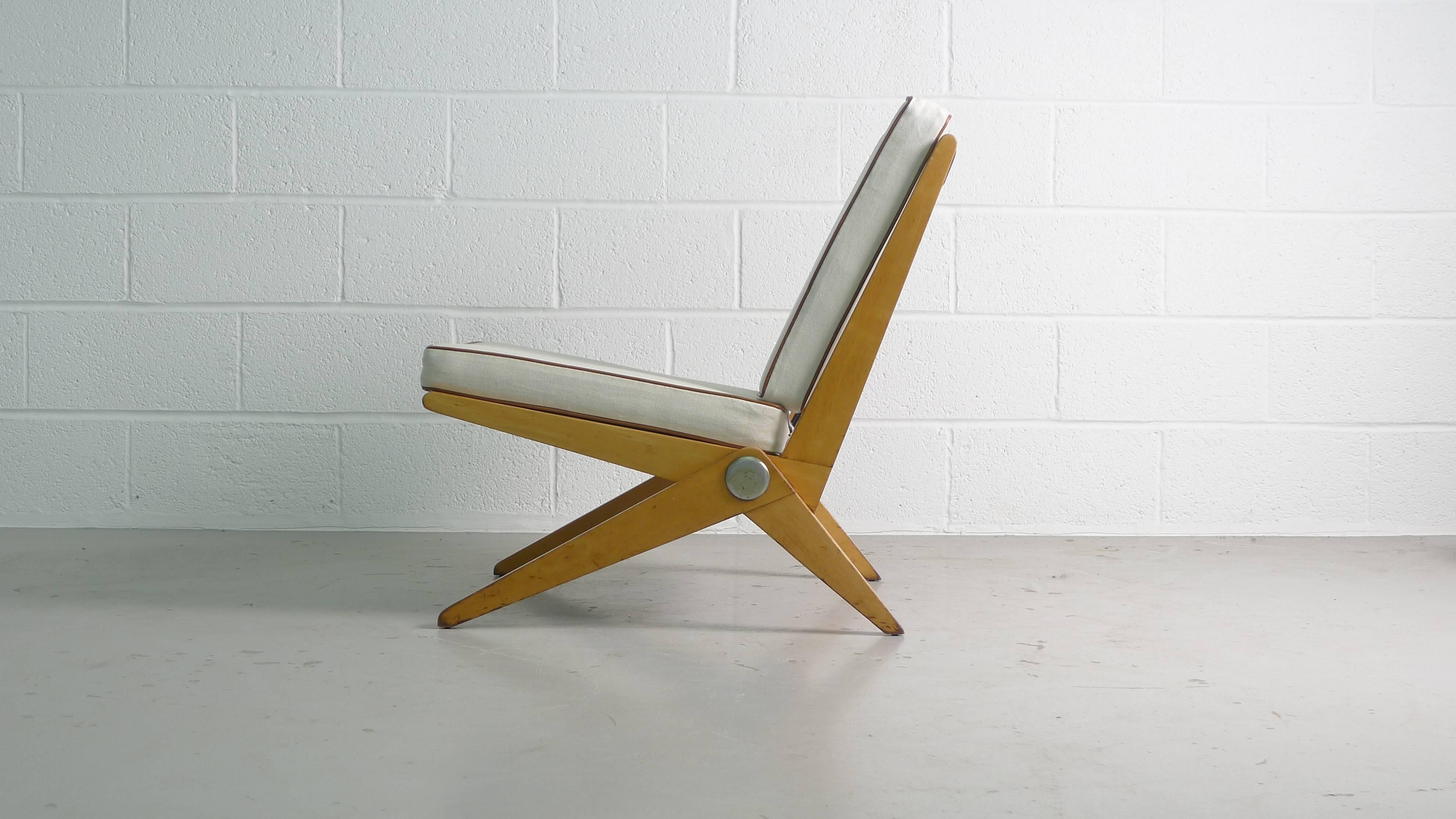 Pierre Jeanneret Scissor Chair, Early Knoll Label 1