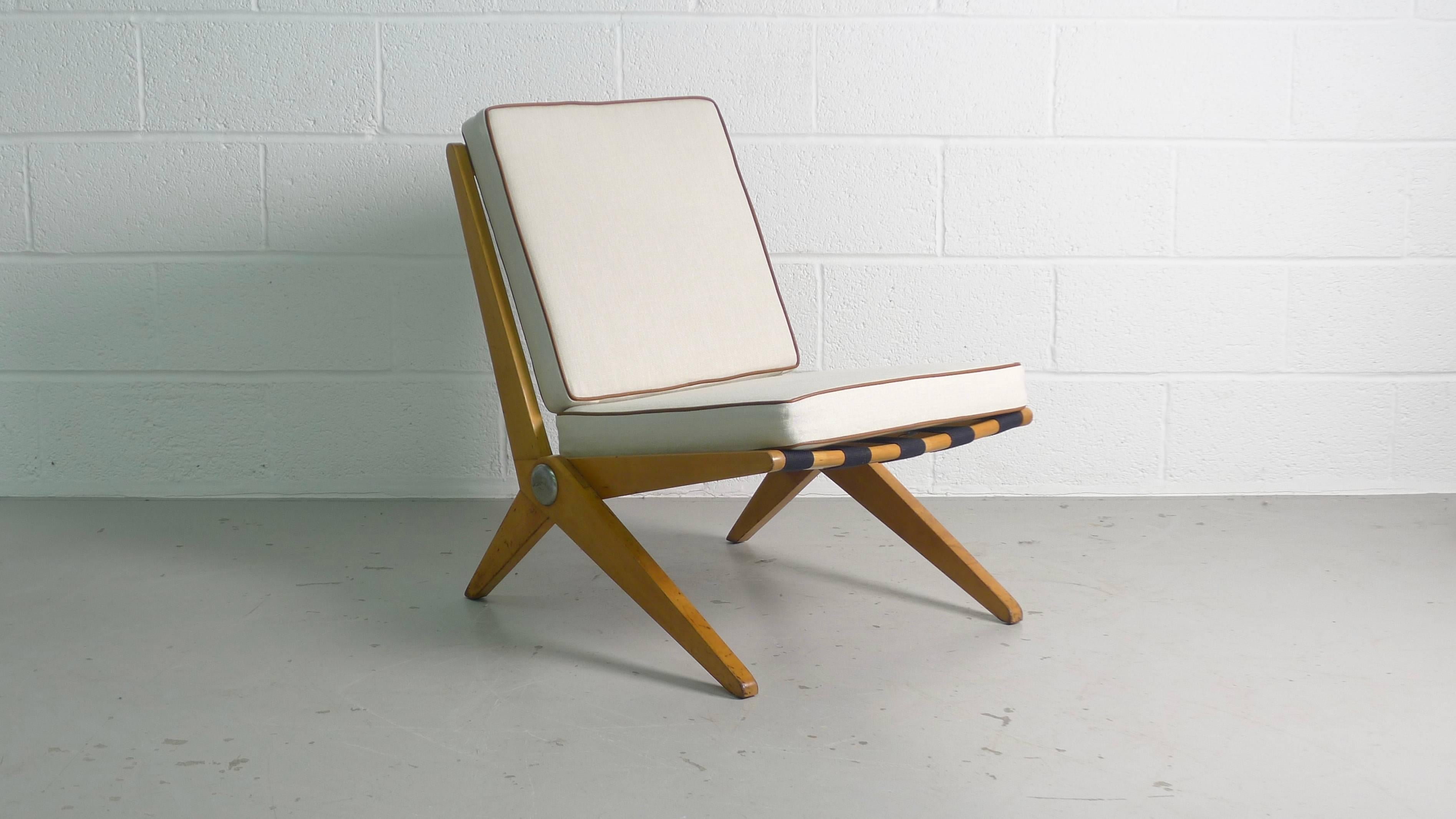 Pierre Jeanneret Scissor Chair, Early Knoll Label 3