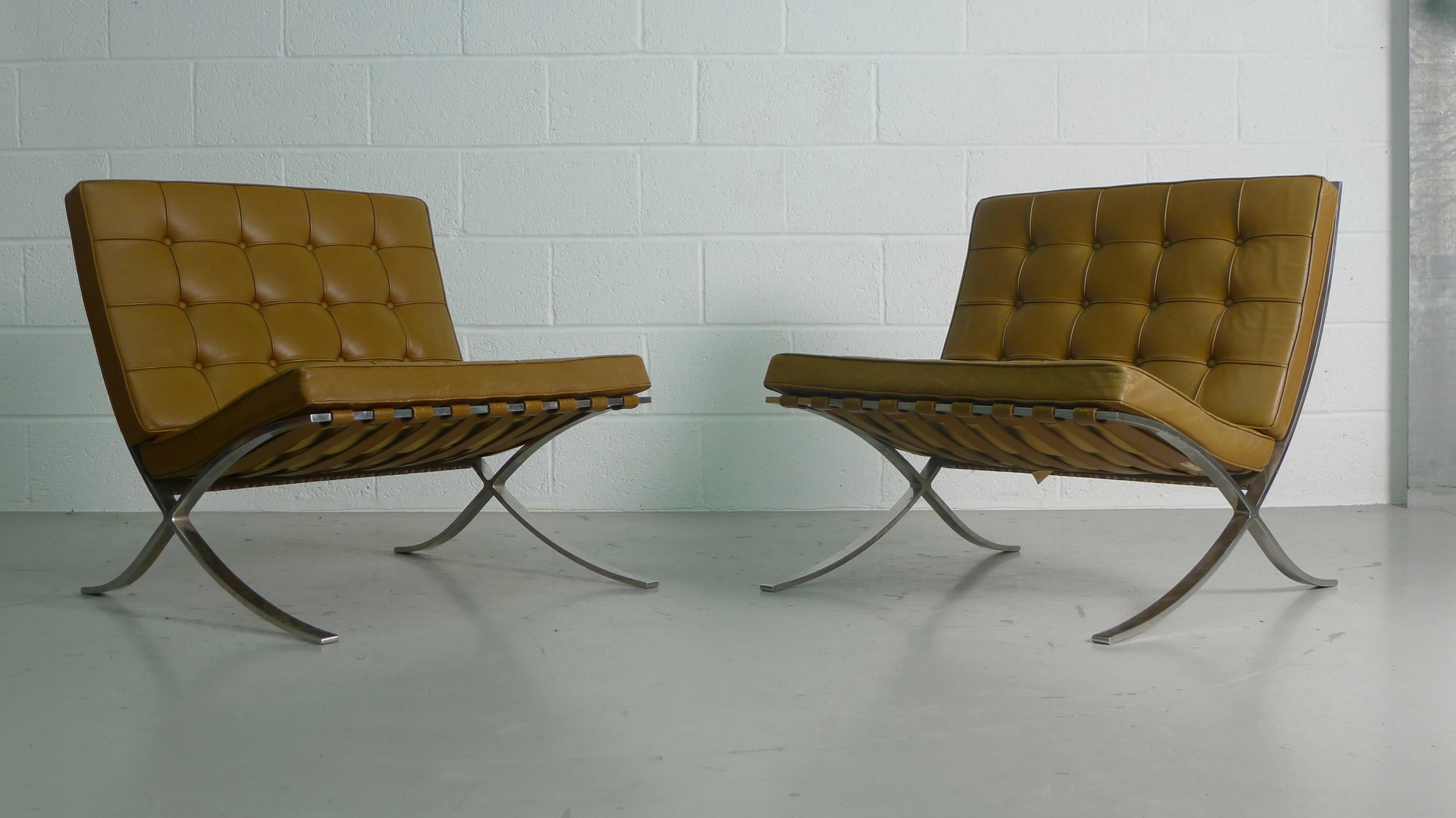 Mid-Century Modern Mies van Der Rohe; Vintage Barcelona Chairs with Knoll Labels, circa 1960s 
