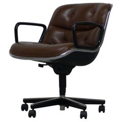 Charles Pollock Office Chairs in Brown Leather, Knoll Labels