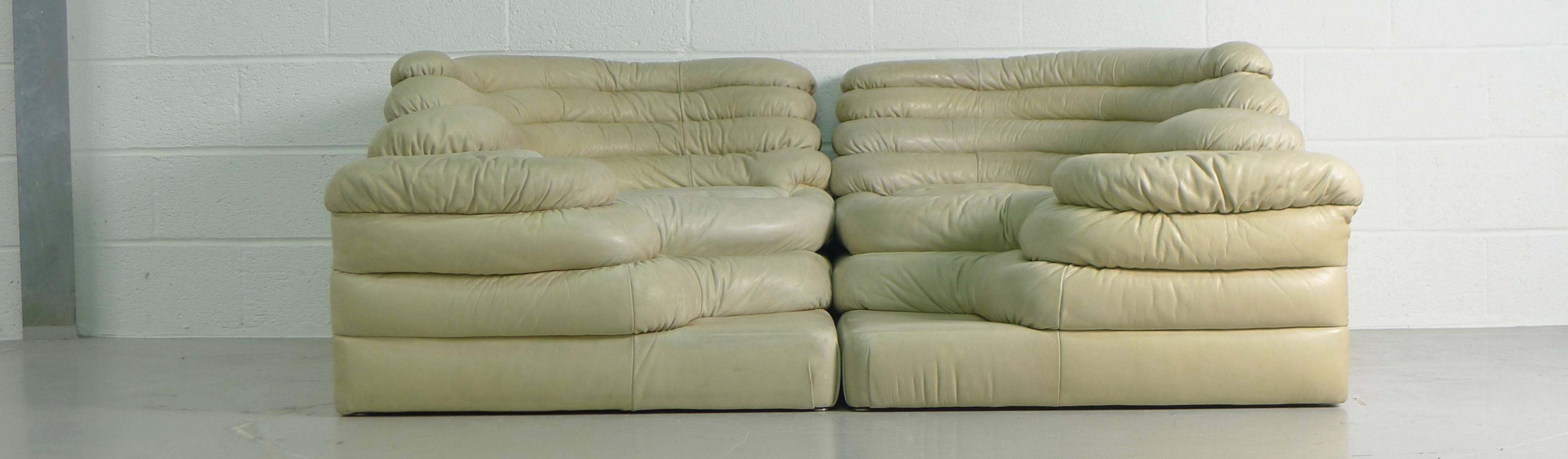 Late 20th Century De Sede Pair of Terrazza Sofas in Ivory Leather, Ubald Klug