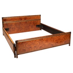 Alberto Smania Marango King Size Bed in Burl Wood and Brass Mid Century 1967