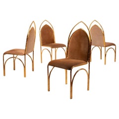 Italian Suede and Brass Dining Chairs, 1970s