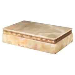 Vintage Italian Rectangular Onyx and Brass Jewelry Box with Hinged Lid, 1970s