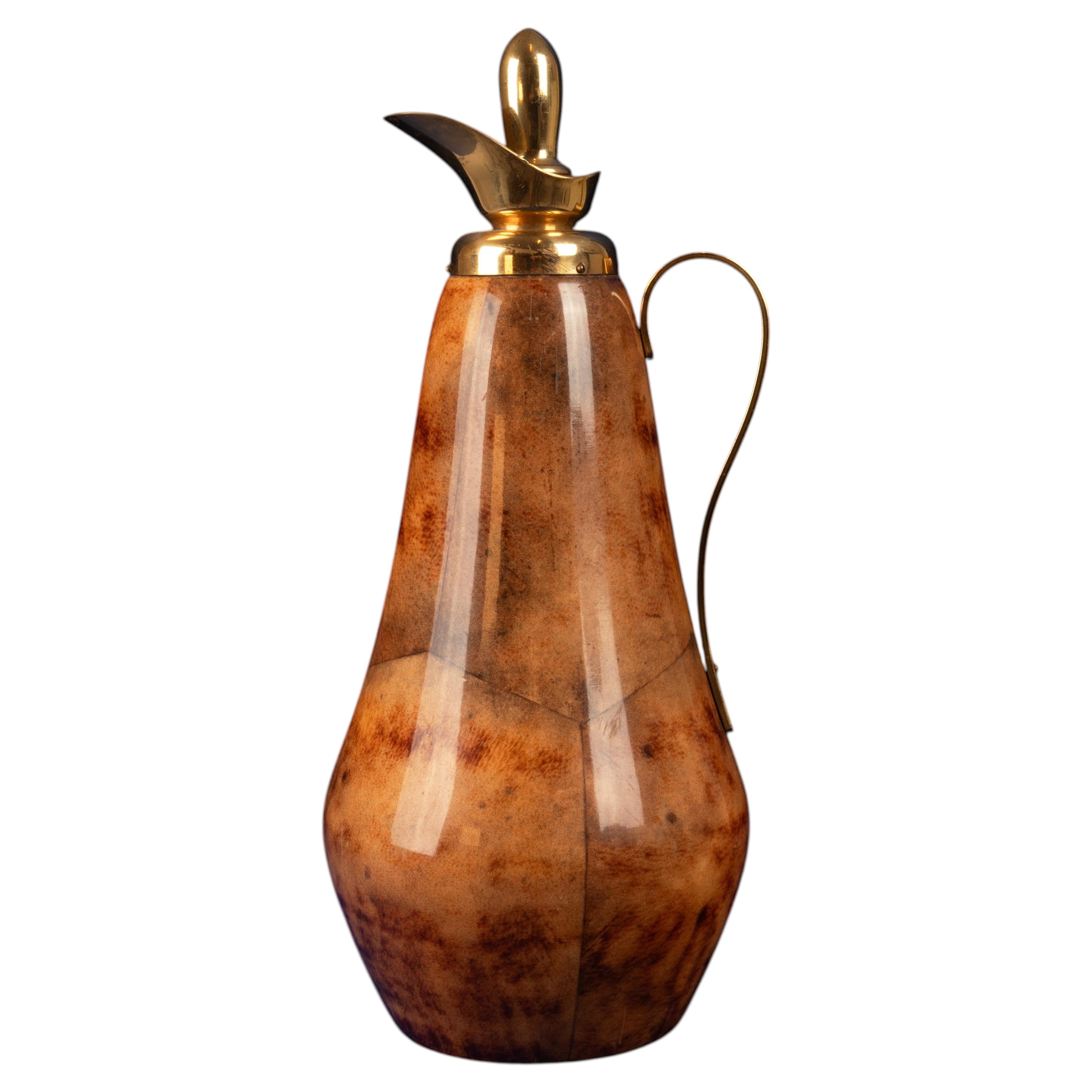 Macabo Tobacco-Colored Parchment and Brass Thermos, Cusano Milanino, Italy, 1950