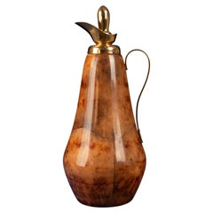 Macabo Tobacco-Coloured Parchment and Brass Thermos, Cusano Milanino, Italy 1950