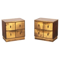 Aldo Frigerio Italian Walnut Burl and Gold-Laminated Brass Bagdad Nightstands