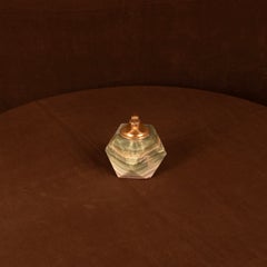 Italian Geometric Green Onyx and Brass Table Lighter, 1970
