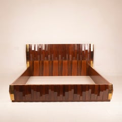 Luciano Frigerio Barium Bed Frame in Solid Walnut and Brass, Italy, 1970s