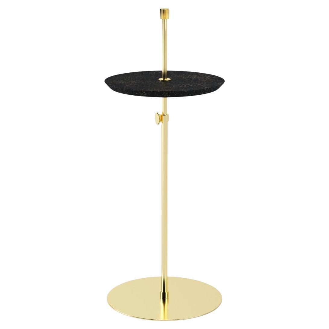 Disco Support Table Brass and Rubberized Black Cork by decarvalho atelier For Sale