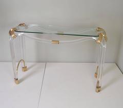 1970s Perspex and Glass Console with Brass Mounts