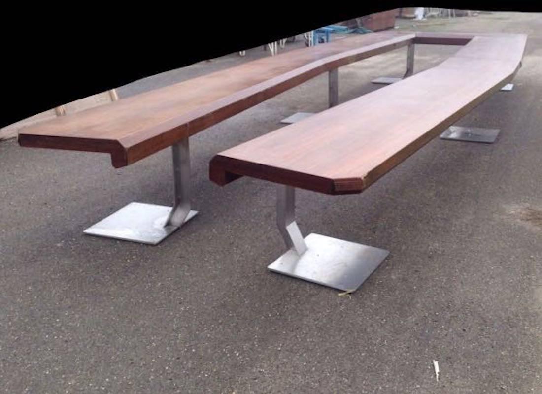 Late 20th Century Italian 1970s Steel and Teak Conference Table