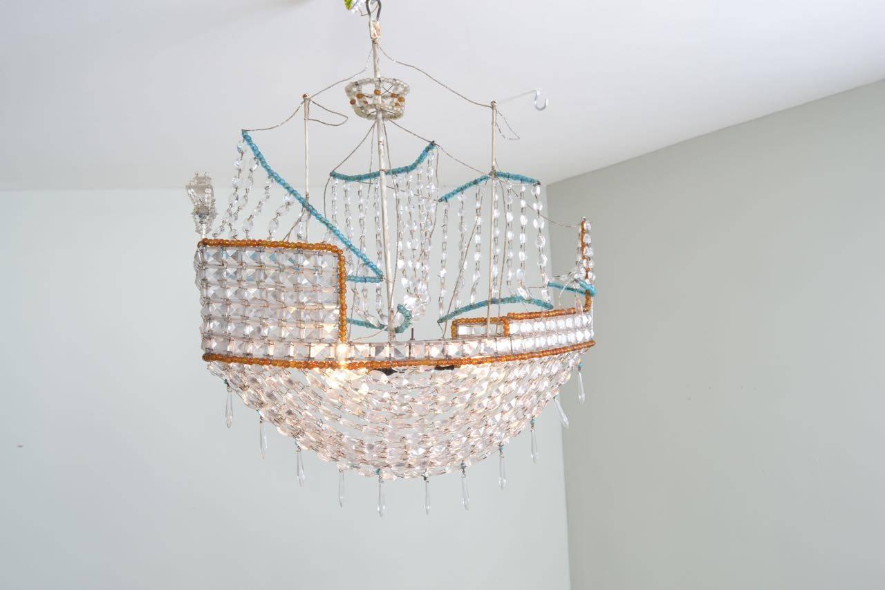 Beaded Glass Boat Chandelier In Good Condition In Wargrave, Berkshire