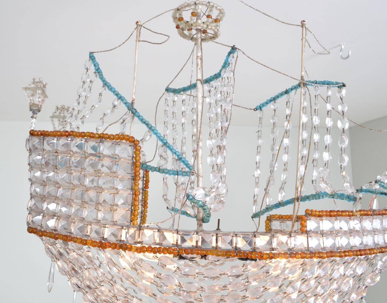 Late 20th Century Beaded Glass Boat Chandelier