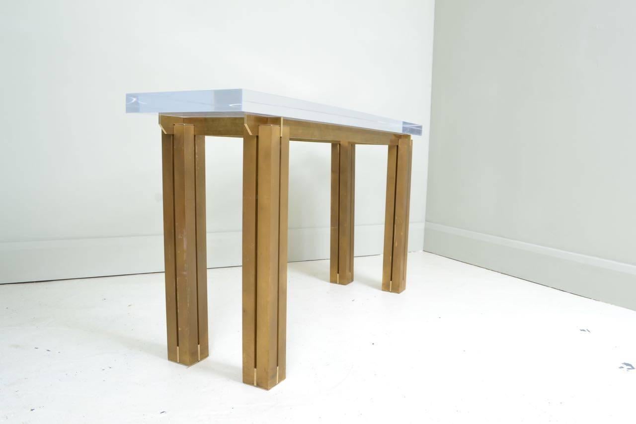 Mid-Century Modern Perspex and Lacquered Brass Console, France, circa 1970 For Sale
