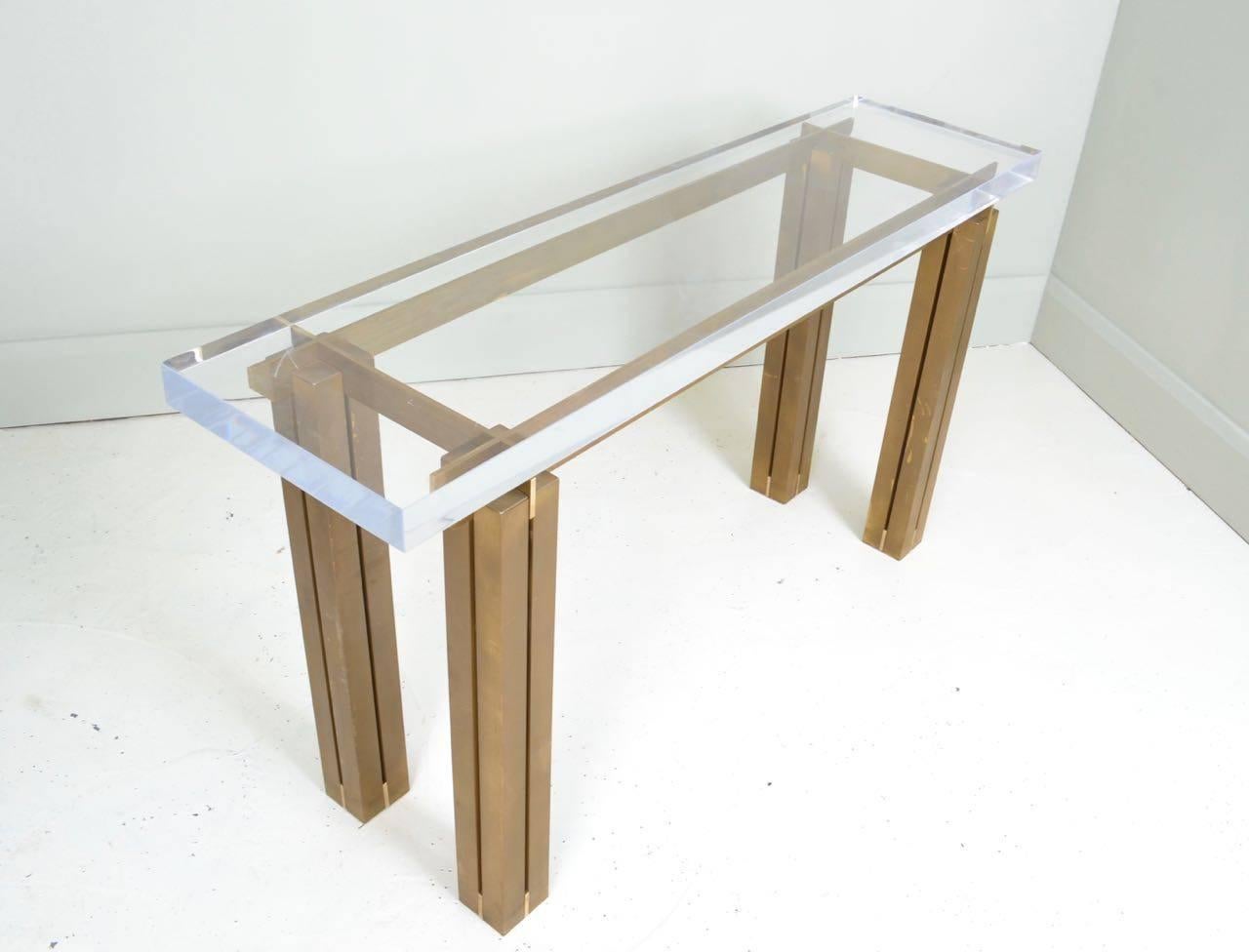 Late 20th Century Perspex and Lacquered Brass Console, France, circa 1970 For Sale