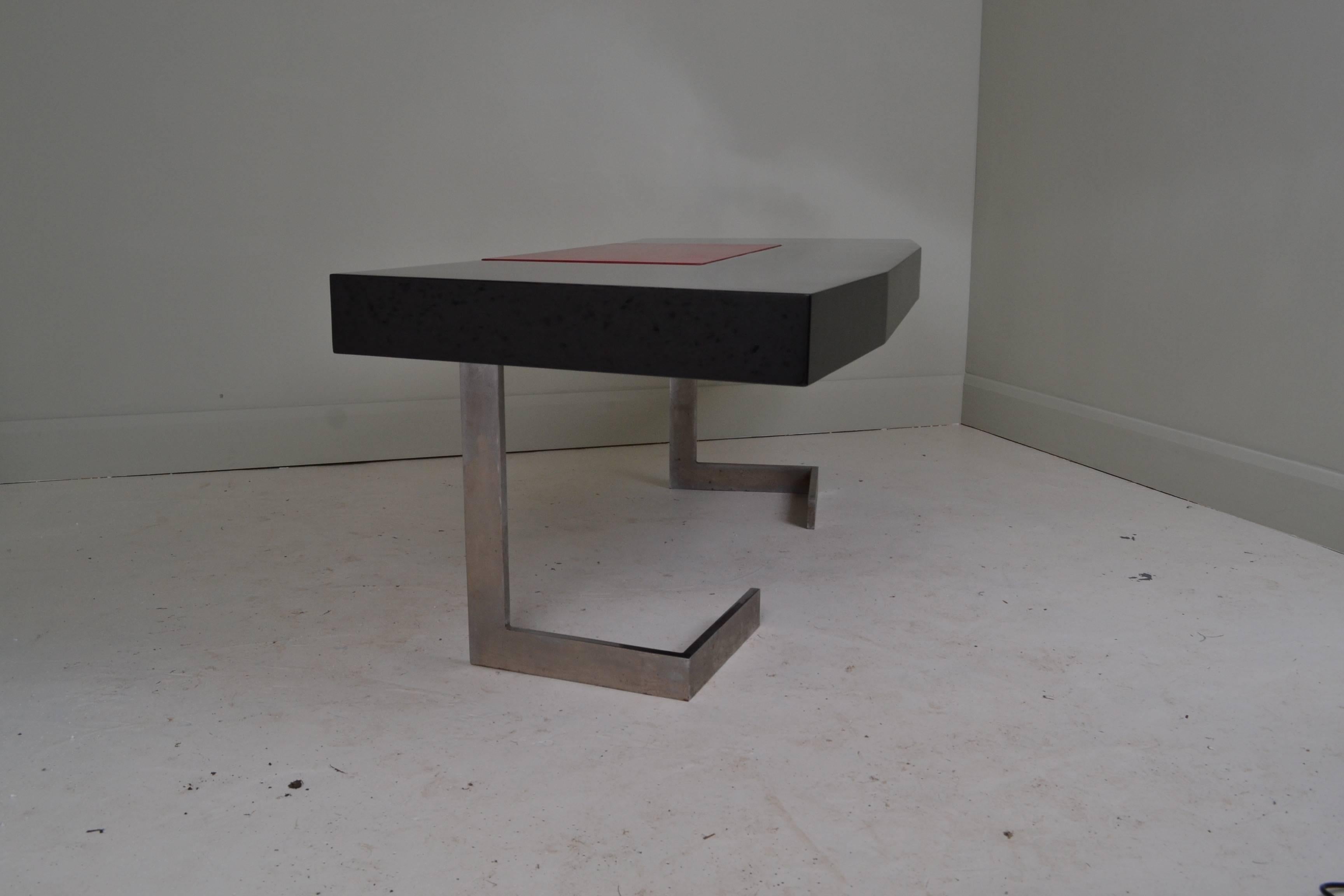 Late 20th Century French Lacquer and Leather Desk, circa 1970 For Sale