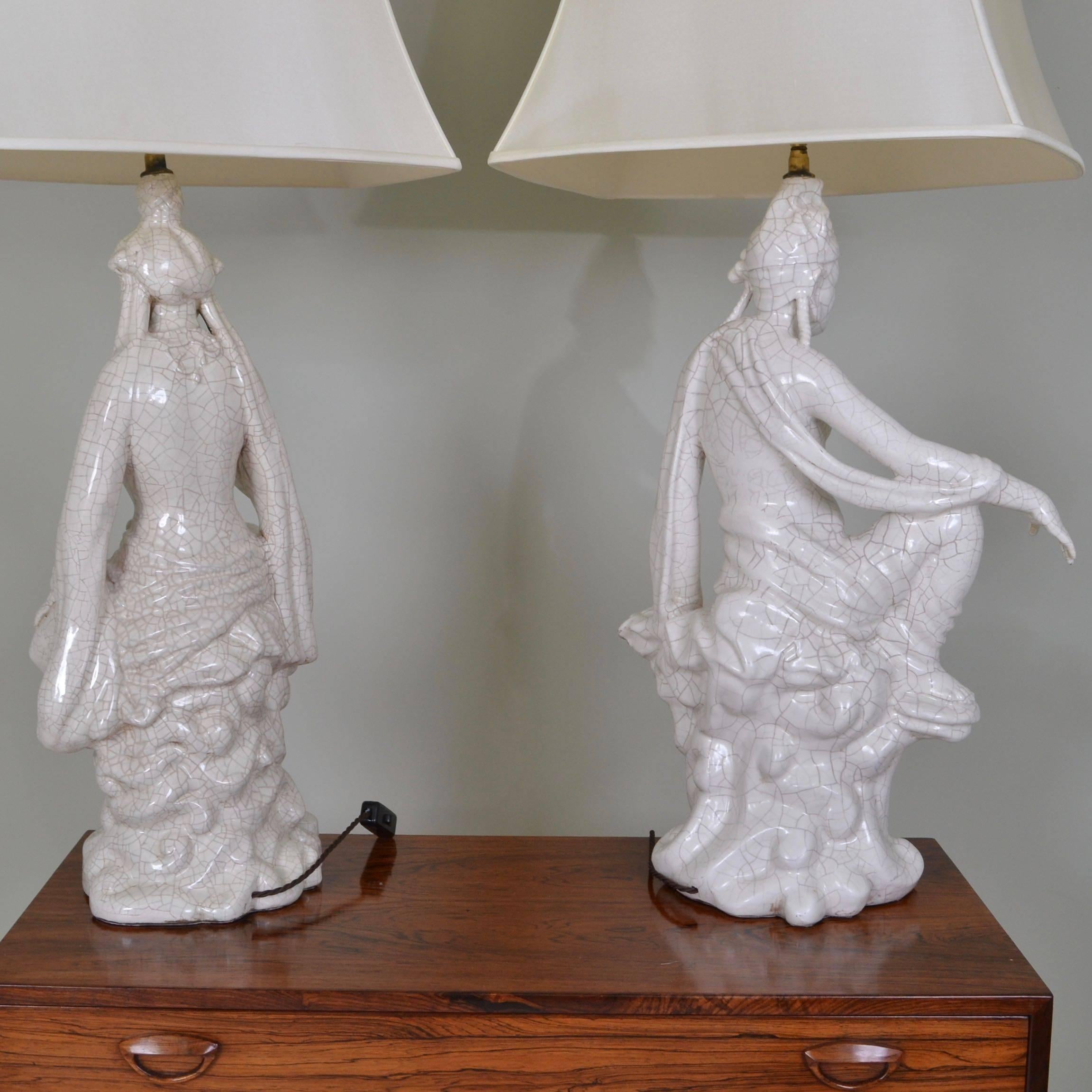 Pair of Ceramic Deity Lamps, France, circa 1960 In Good Condition For Sale In Wargrave, Berkshire